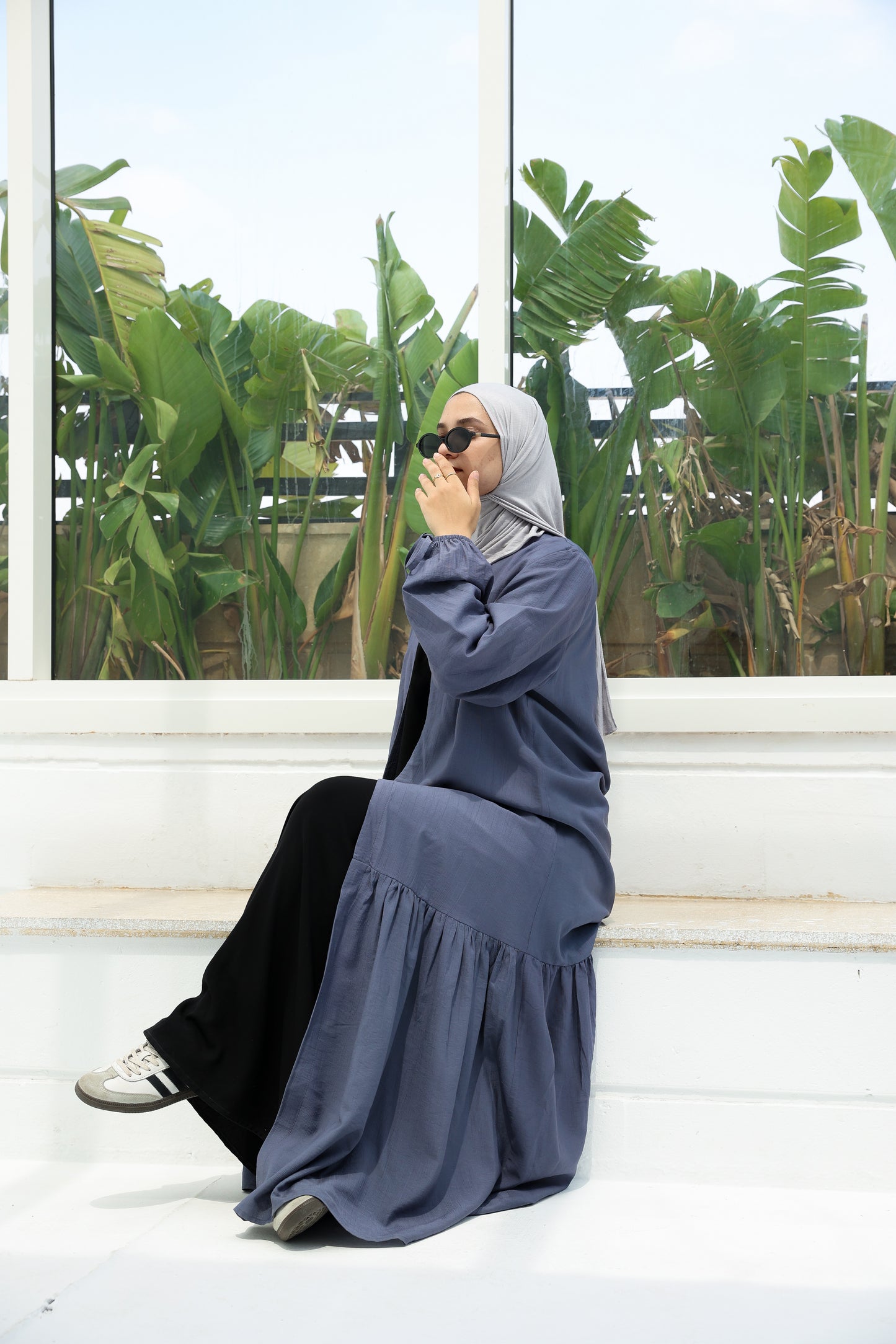 The Ruffled Cardigan in Blue