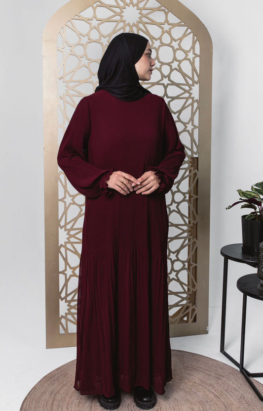 Fully Pleated Dress in Burgundy