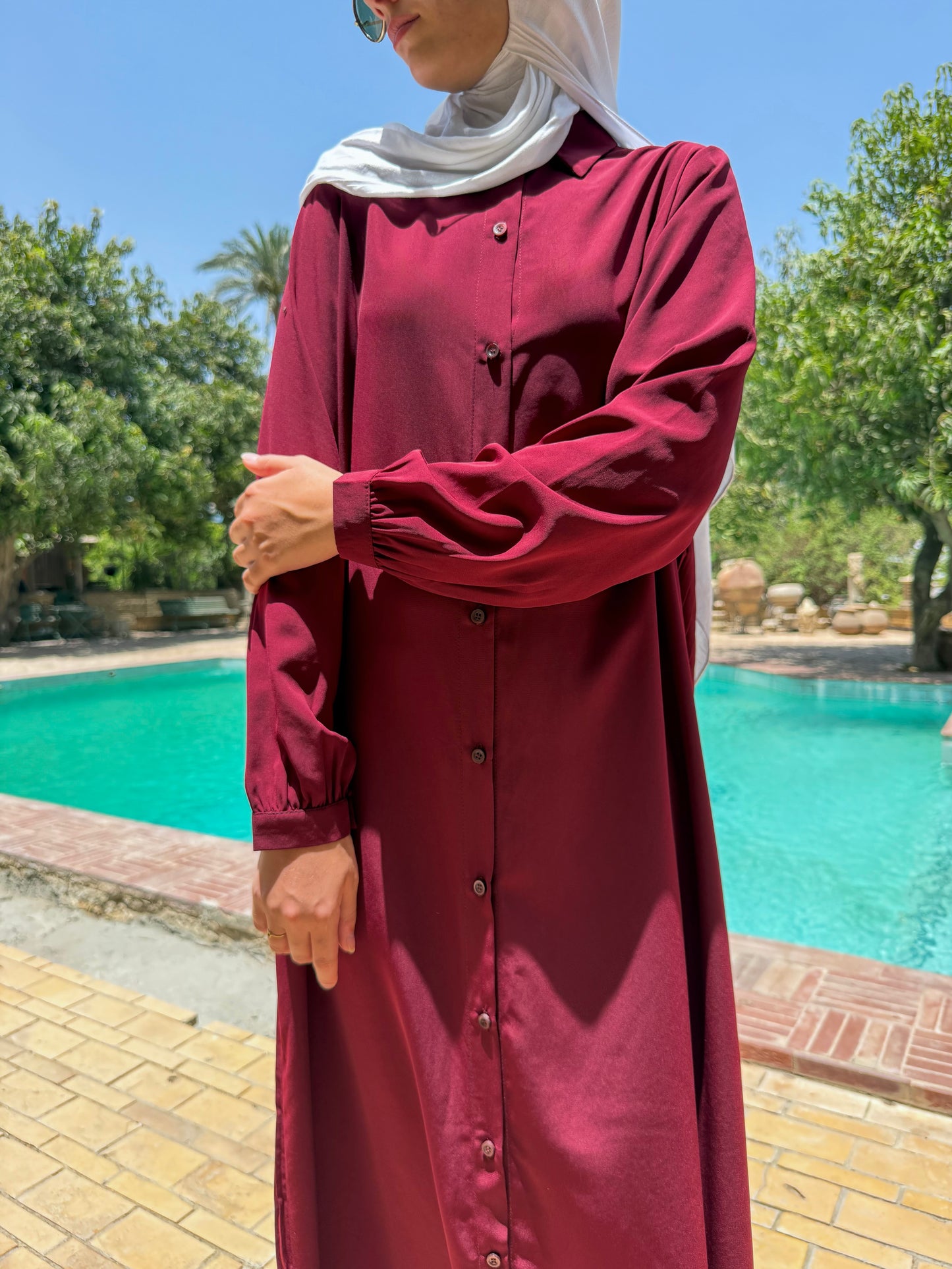 The Back pleated shirt dress in Burgundy
