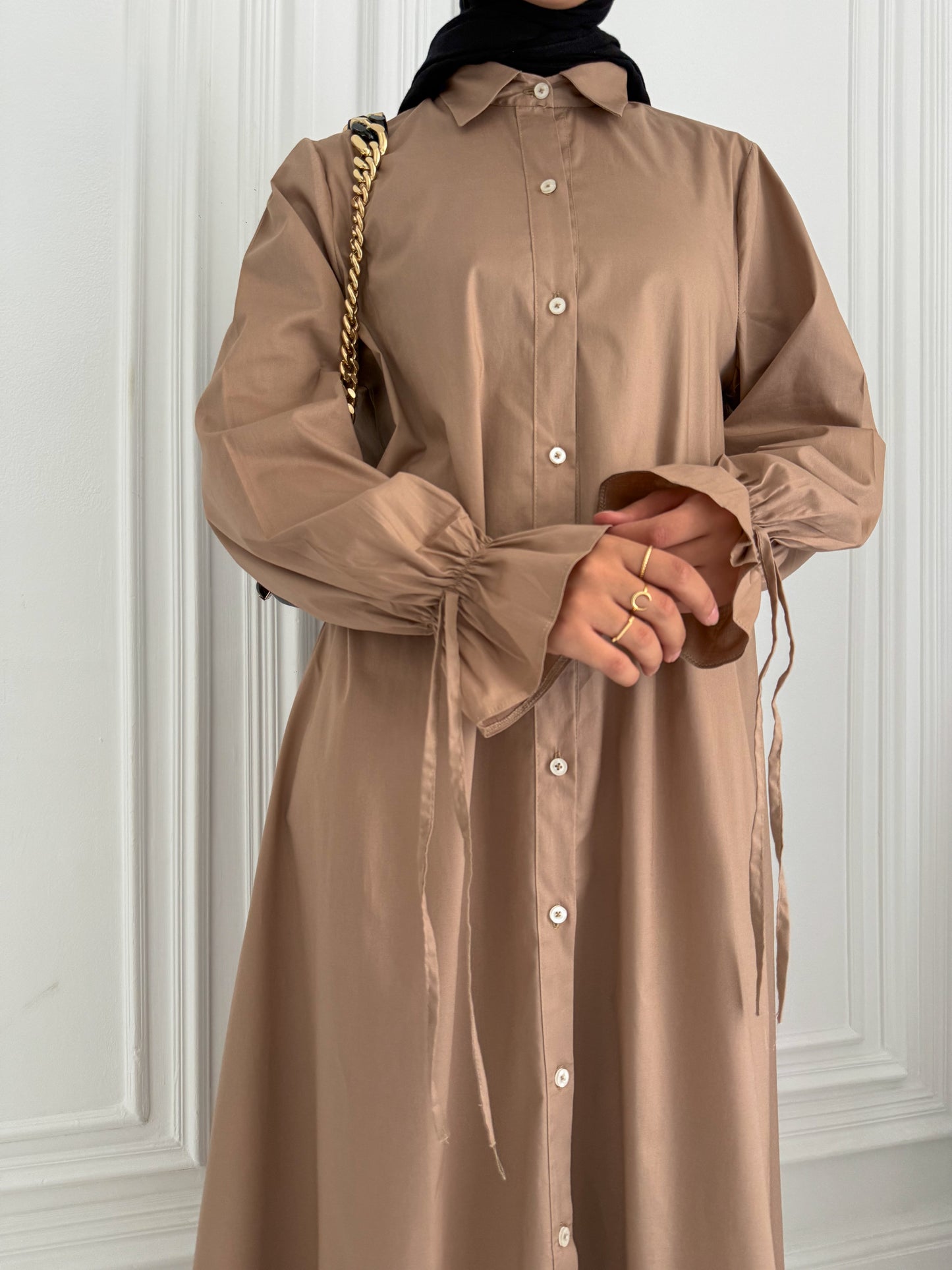Mia Poplin Shirt Dress in Cafe