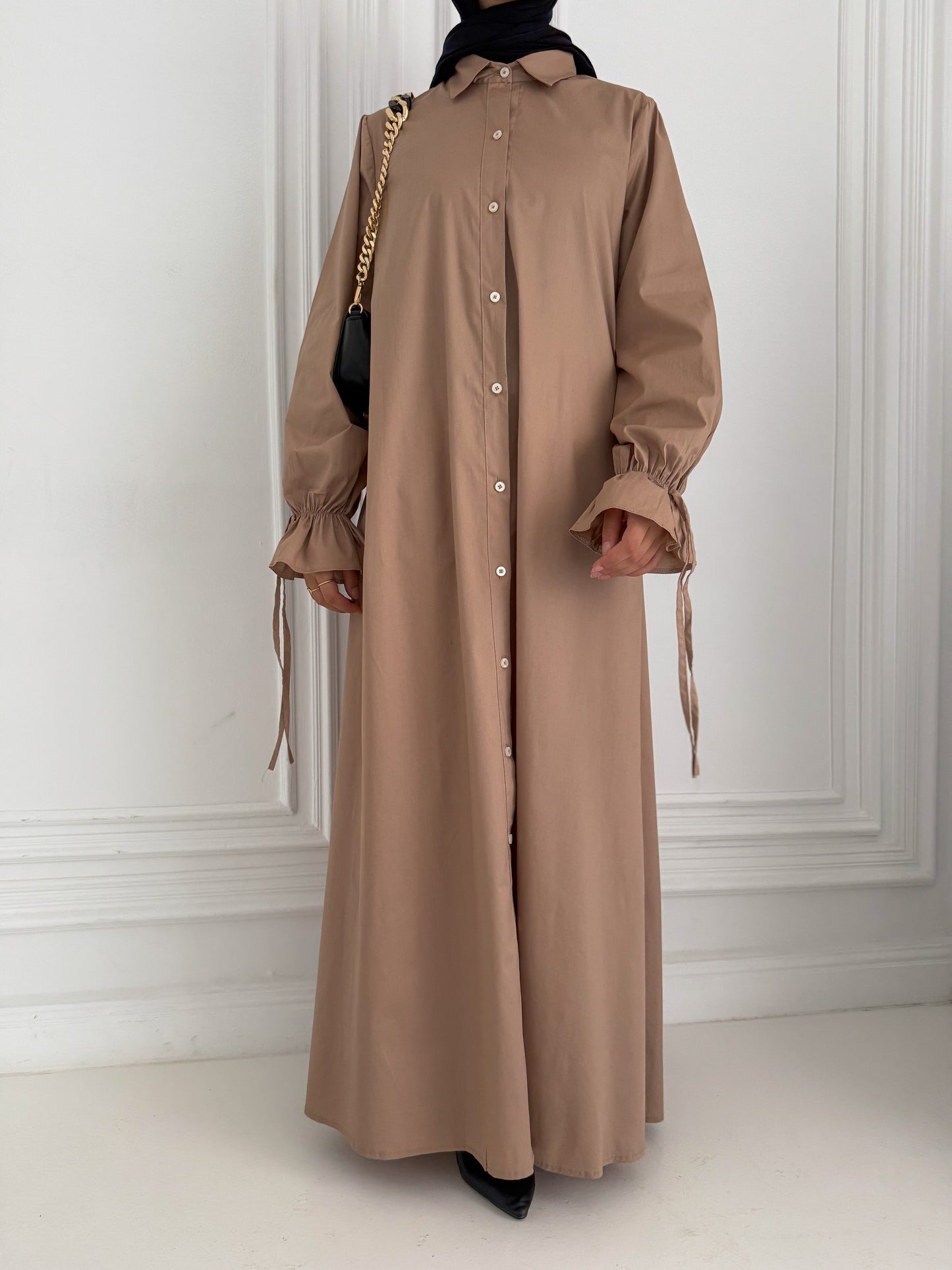 Mia Poplin Shirt Dress in Cafe