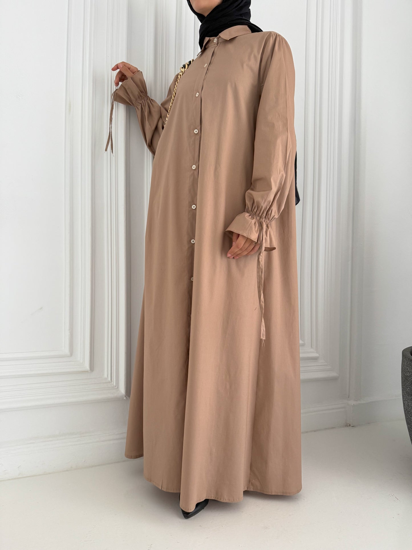 Mia Poplin Shirt Dress in Cafe