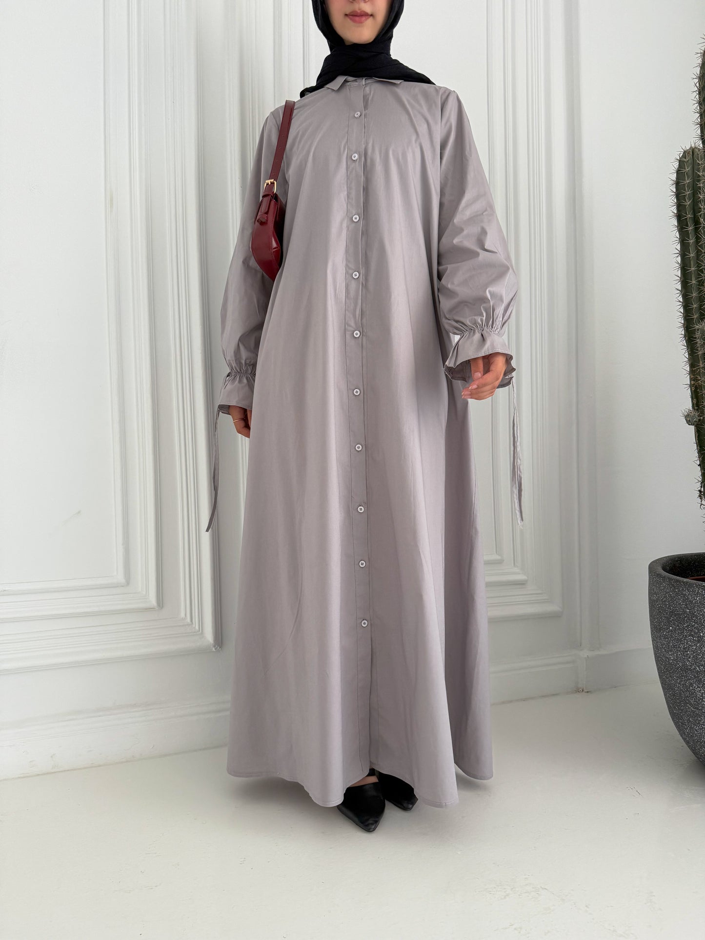 Mia Poplin Shirt Dress in Grey