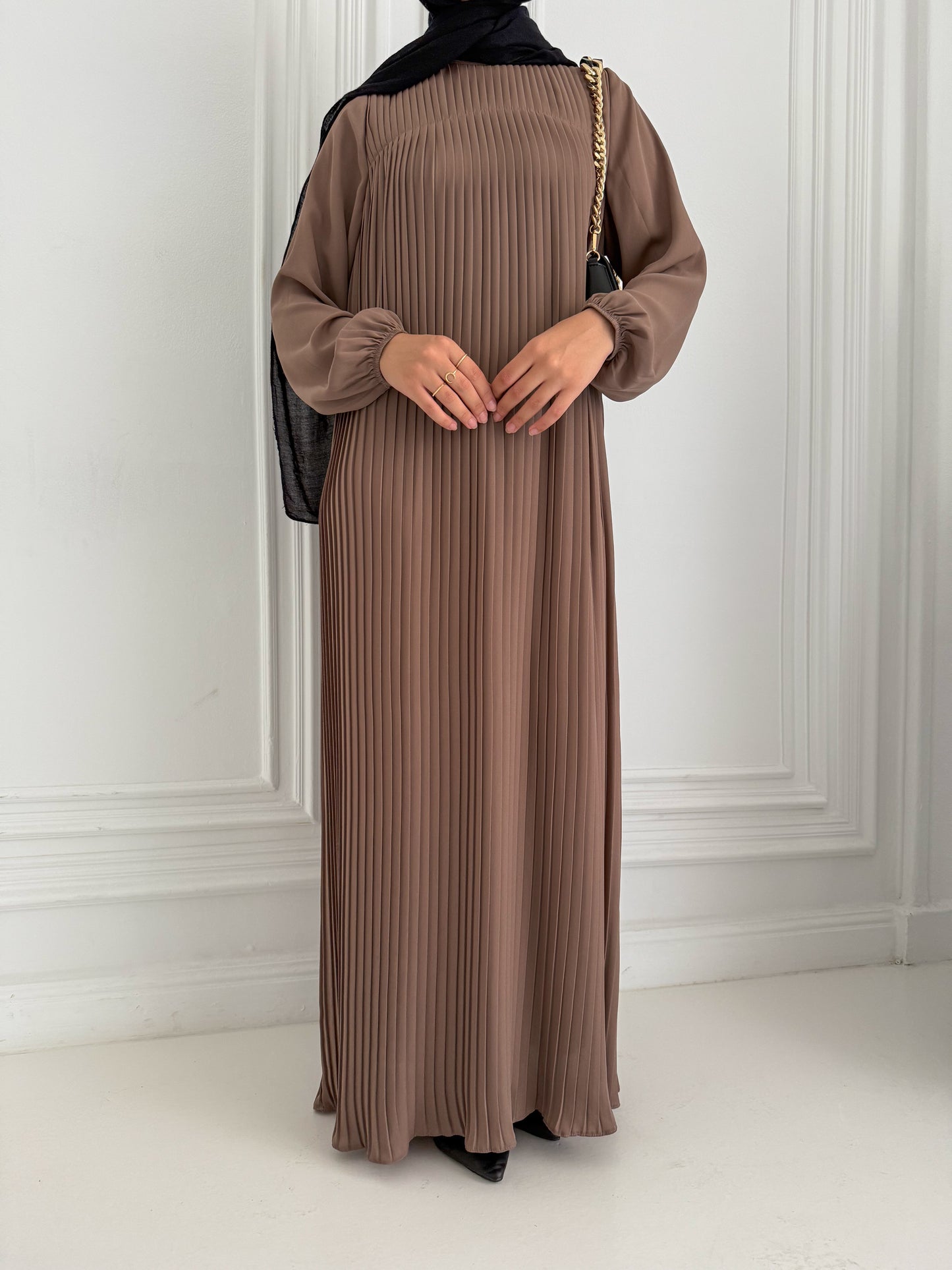 Saba Pleated Abaya in Cafe