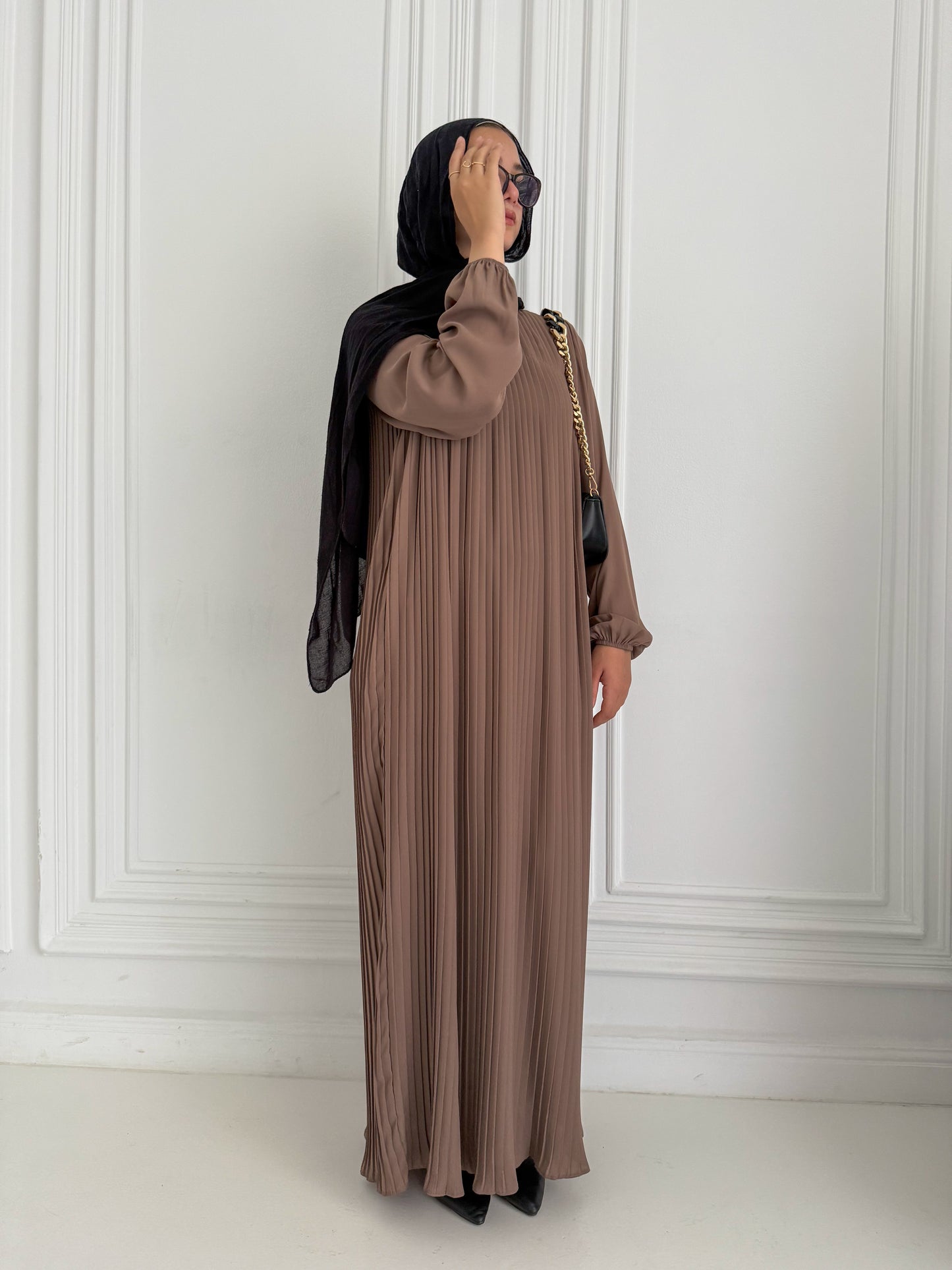 Saba Pleated Abaya in Cafe