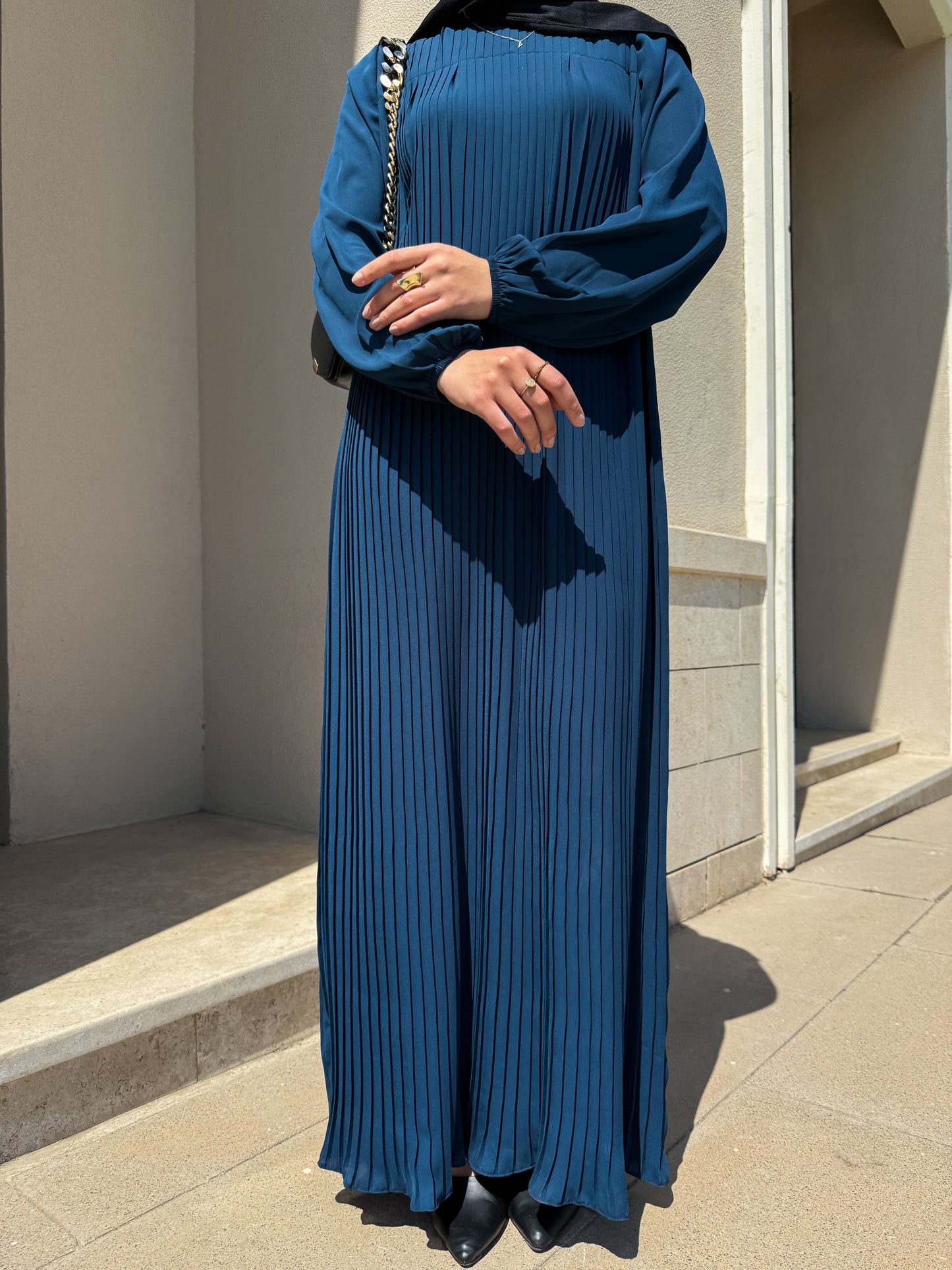 Saba Teal Pleated Abaya