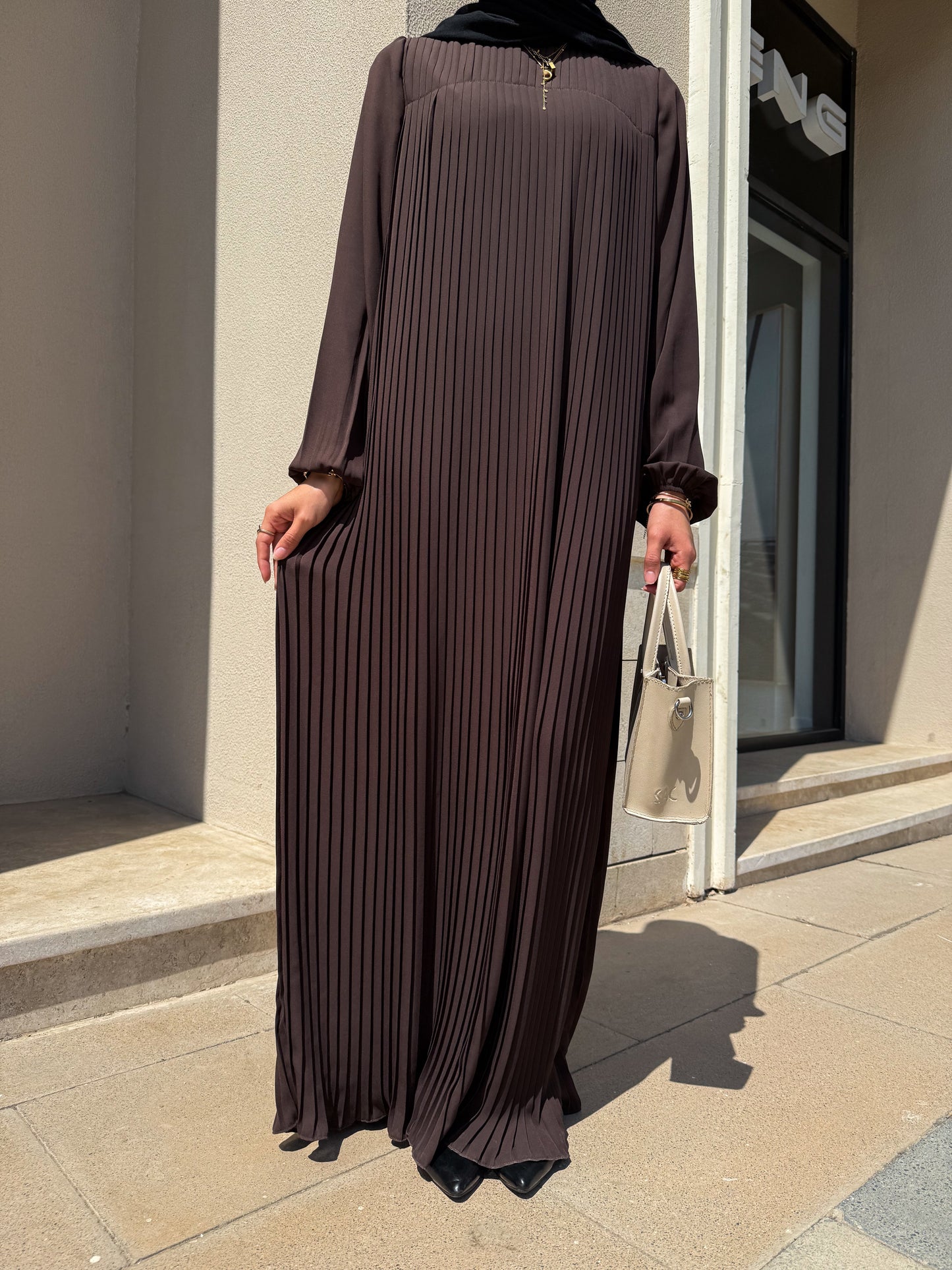 Saba Brown Pleated Abaya