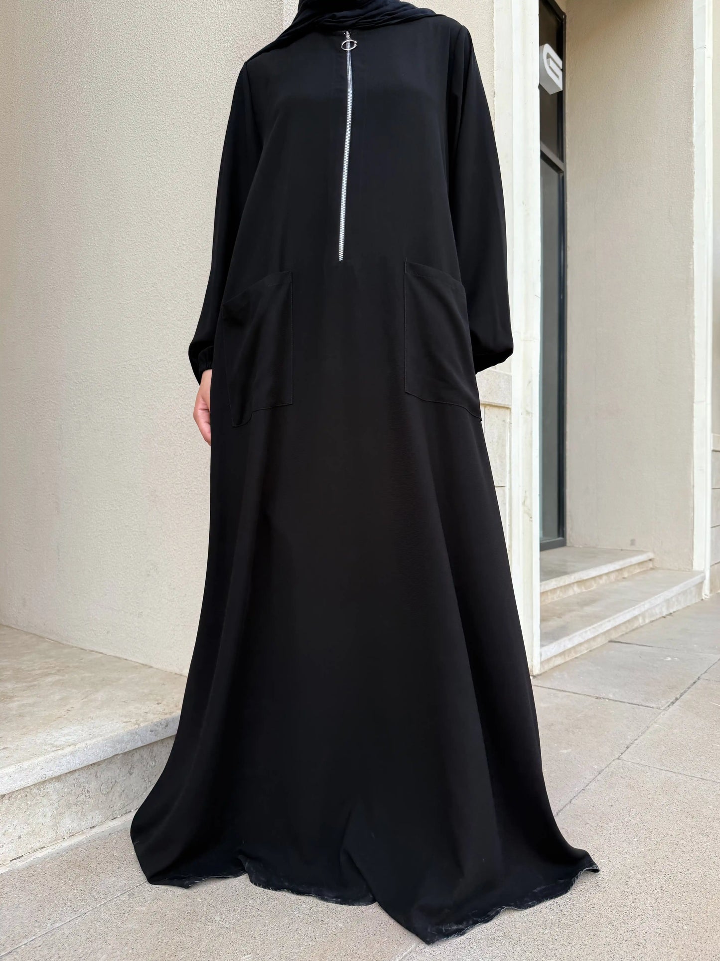 Sidra Black Zipper Abaya
