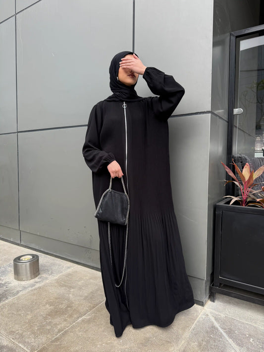 Fully Pleated Zipper Abaya