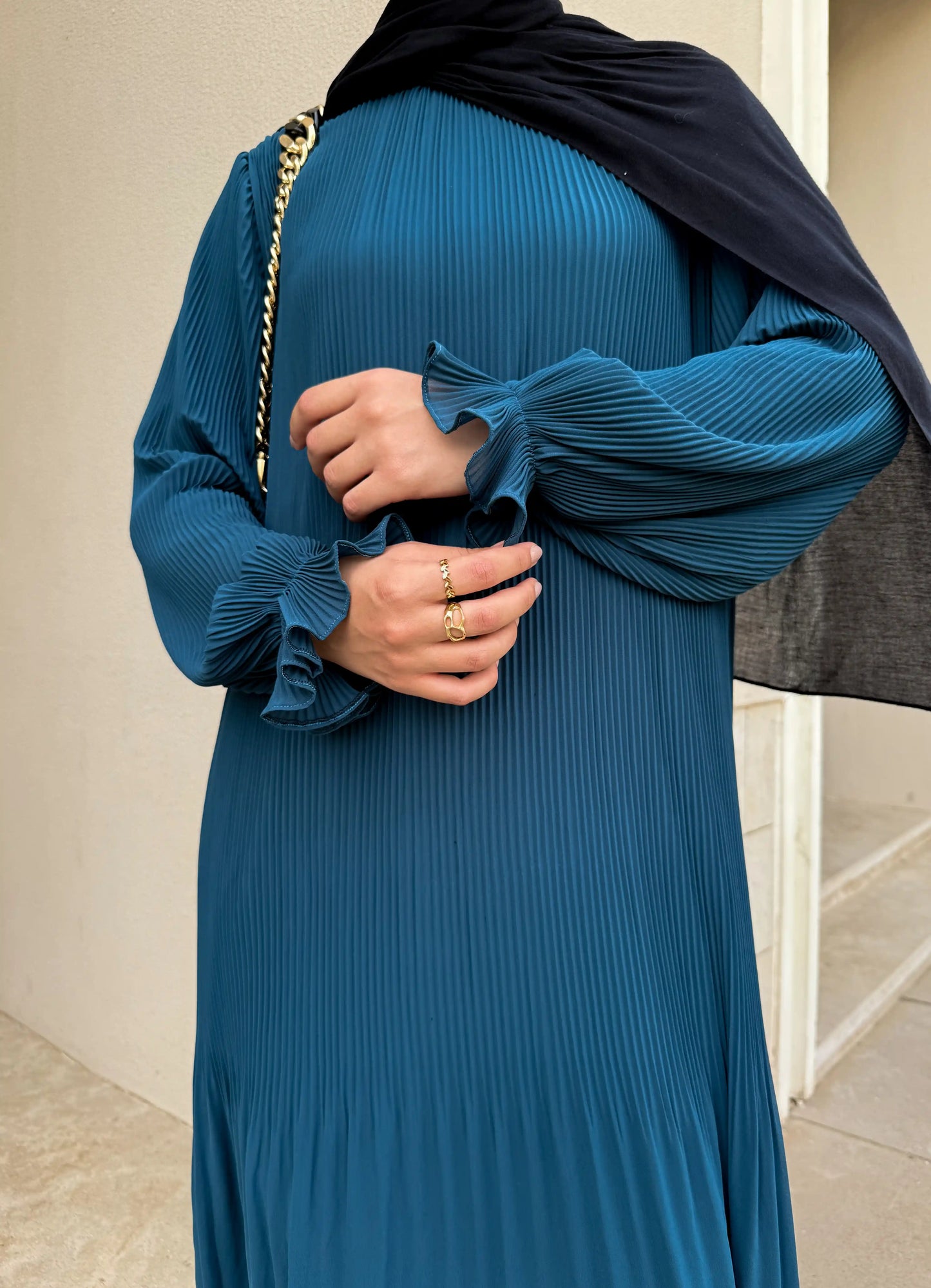 Fully Pleated Dress in Teal