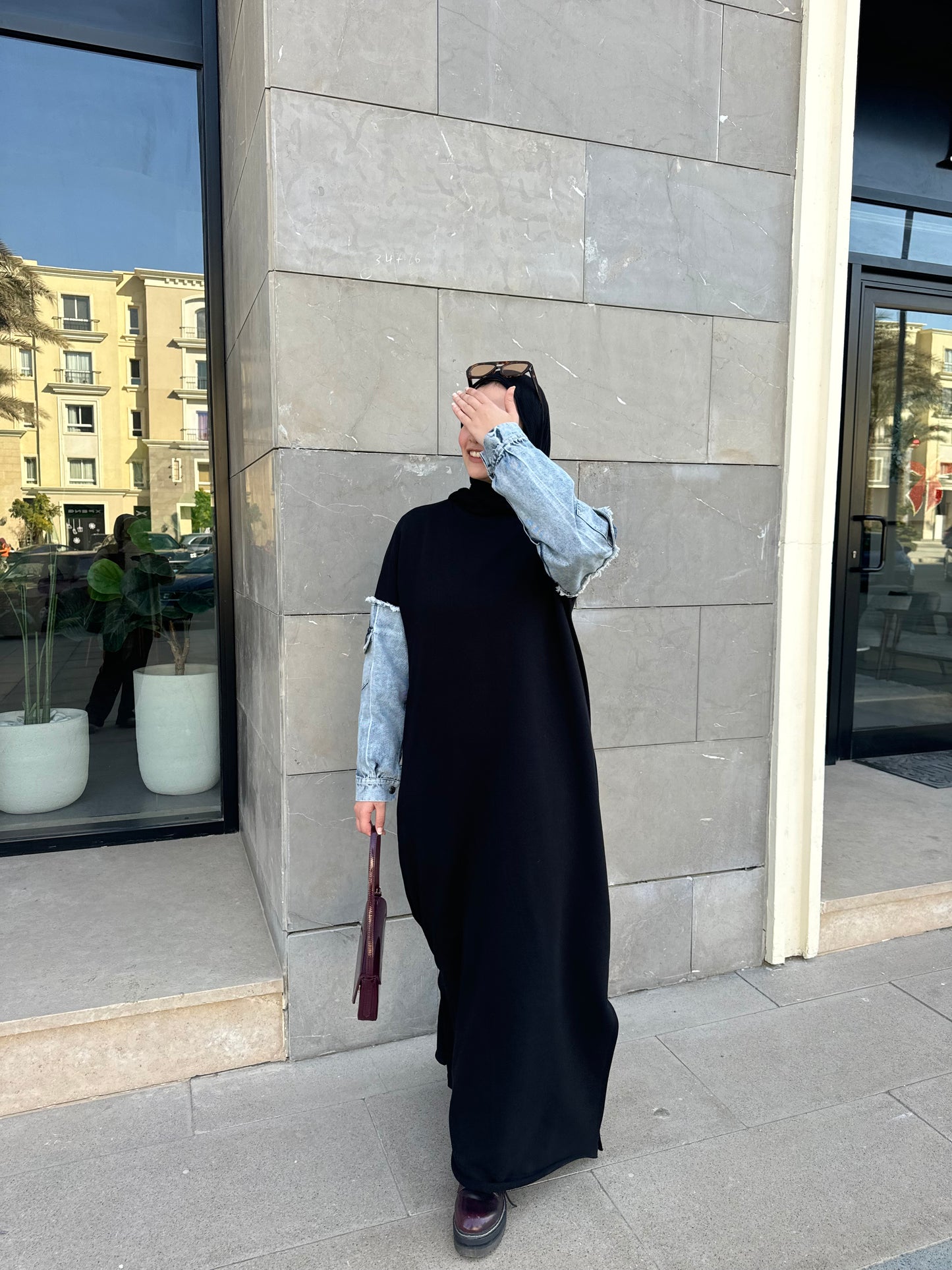 Hoodie Abaya Denim Sleeves