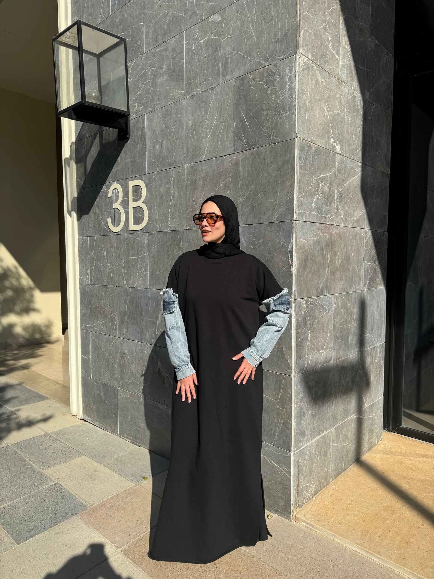 Hoodie Abaya Denim Sleeves
