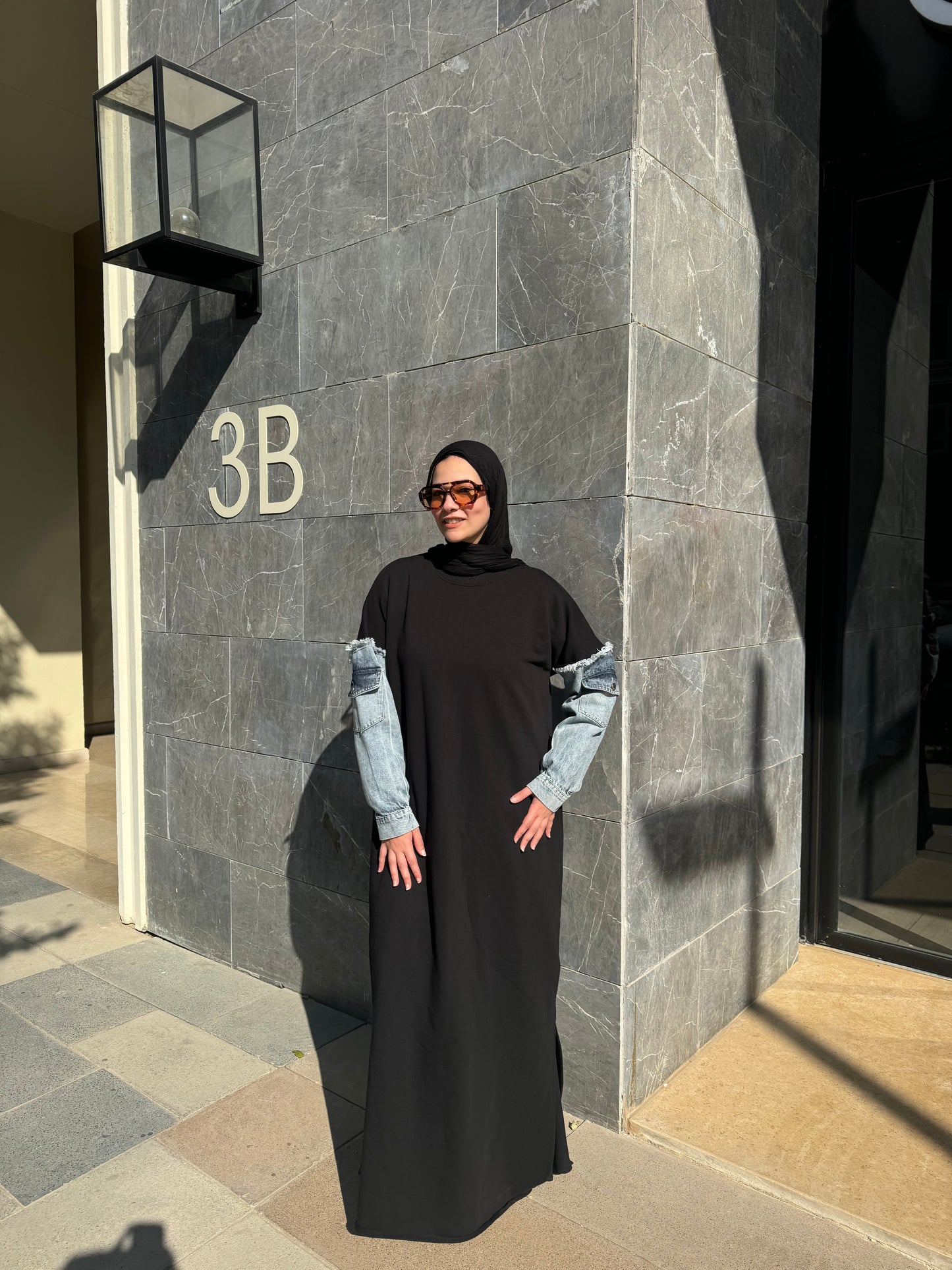 Hoodie Abaya Denim Sleeves