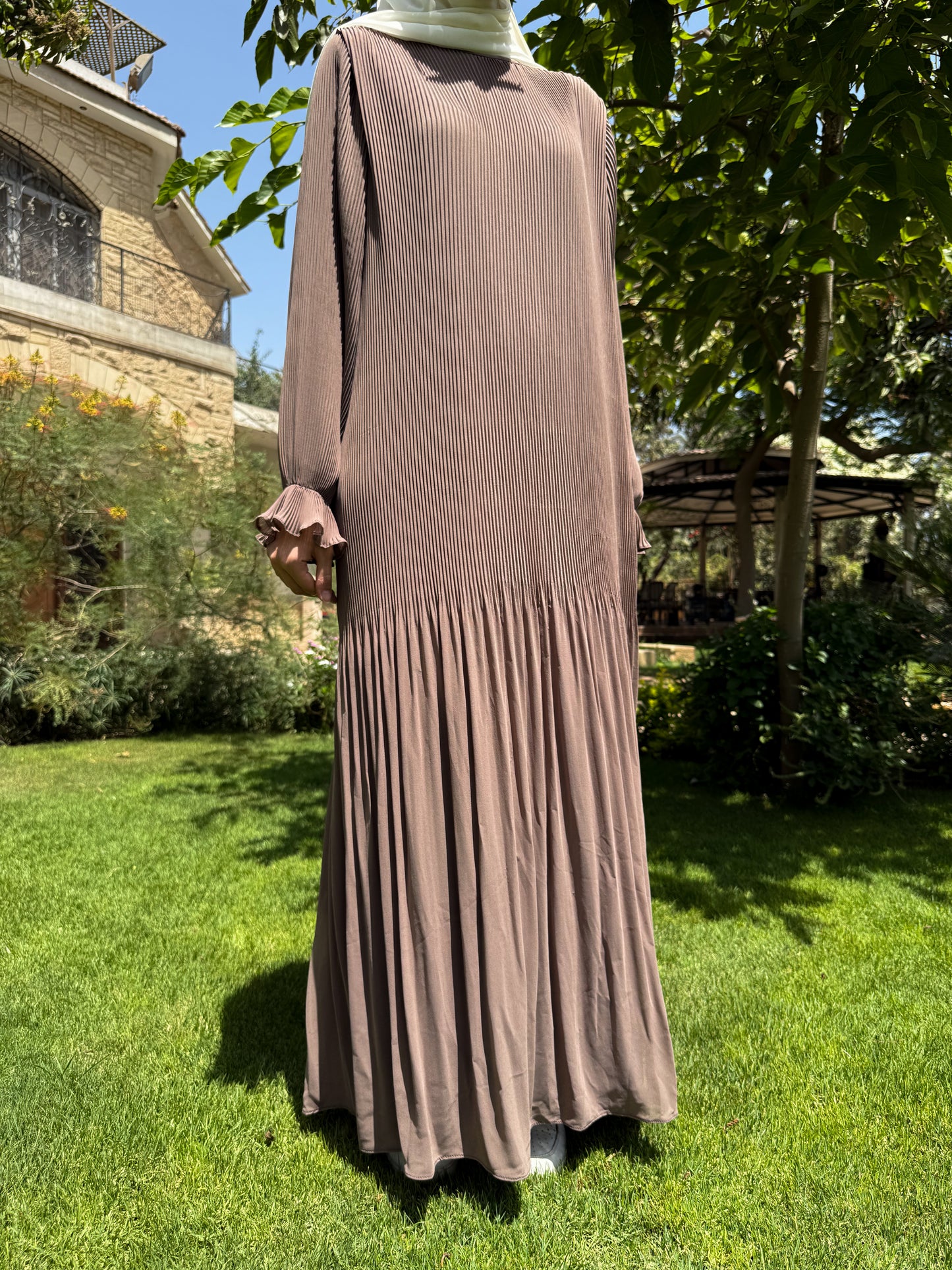 Fully pleated dress in Cafe
