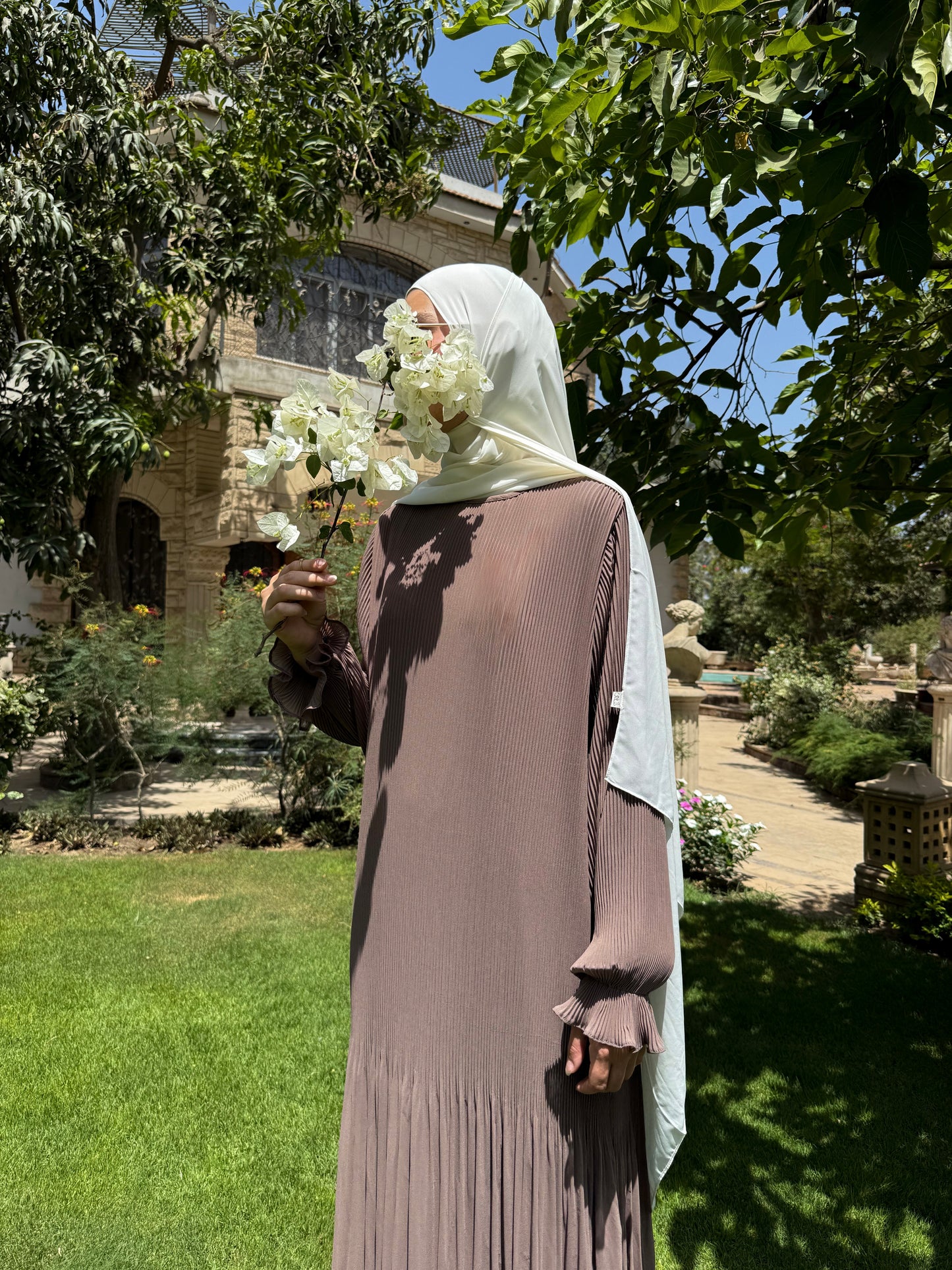 Fully pleated dress in Cafe