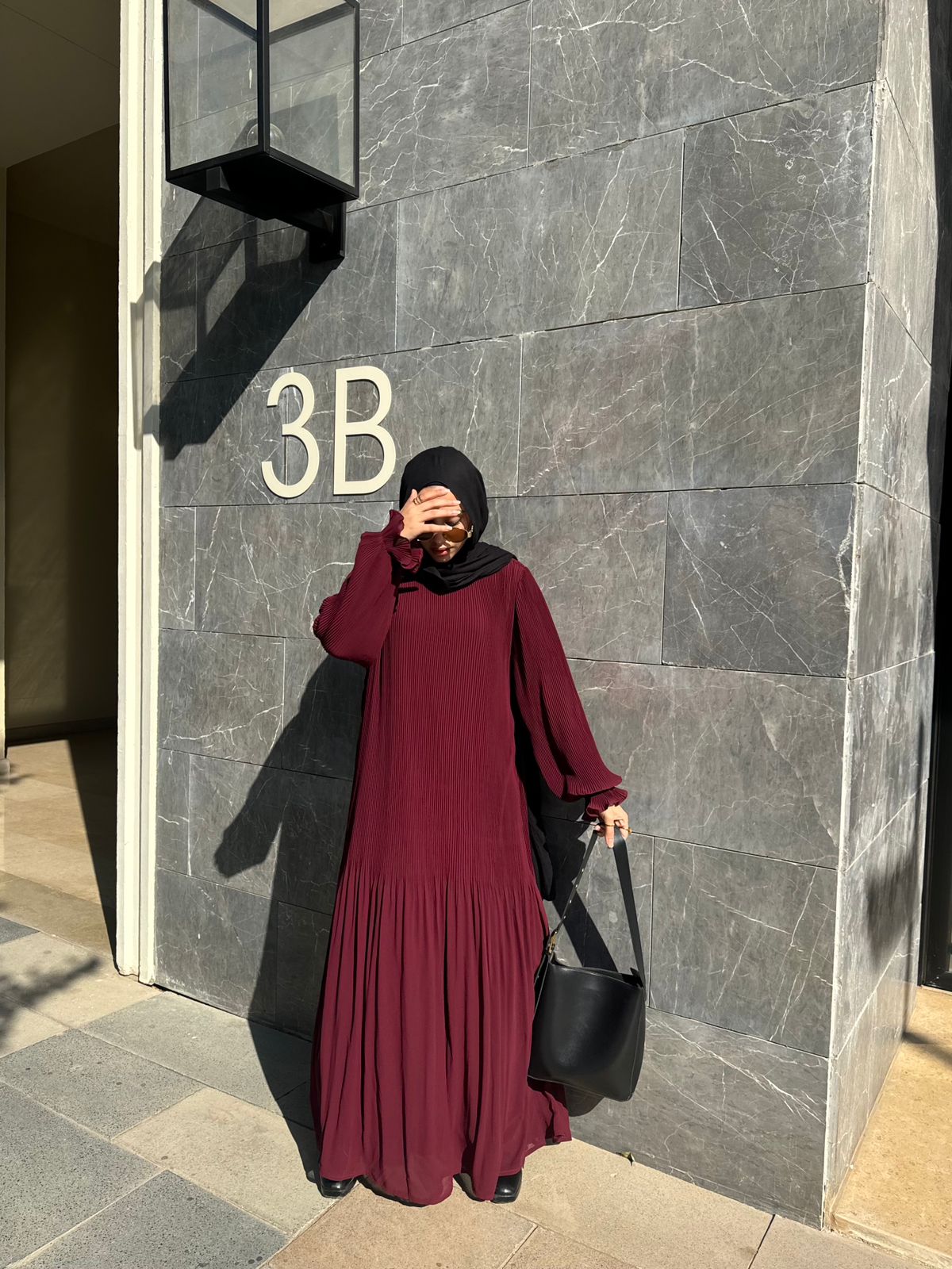 Fully Pleated Dress in Burgundy