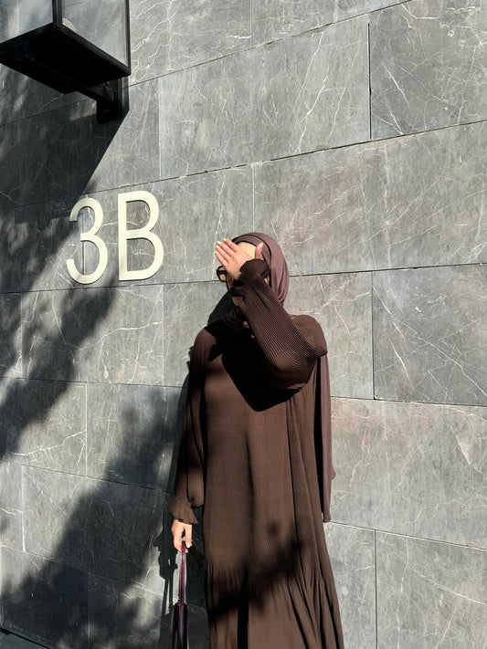 Fully Pleated Dress in Brown