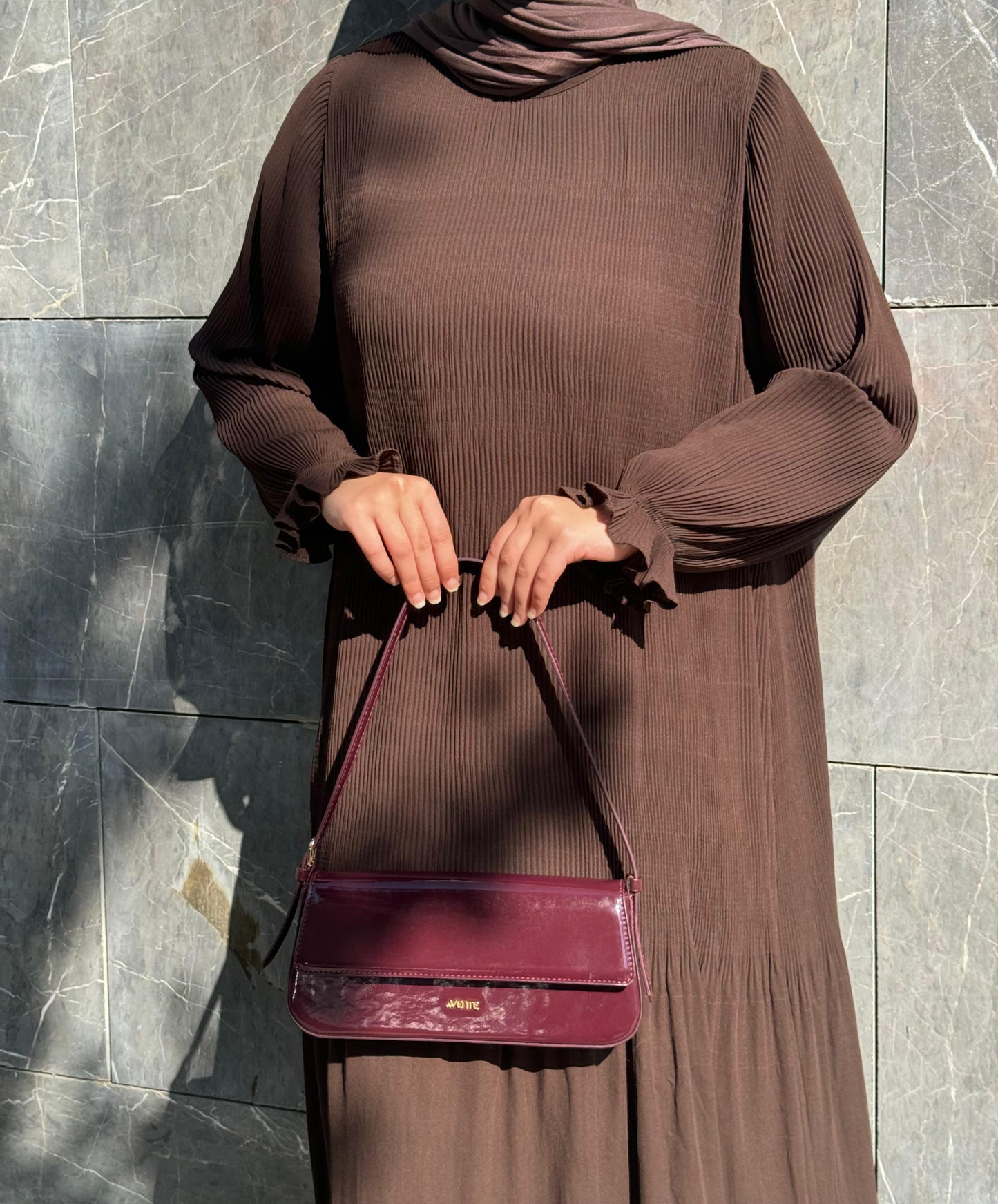 Fully Pleated Dress in Brown