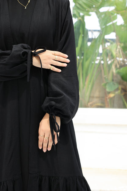 The Ruffled Cardigan in Black