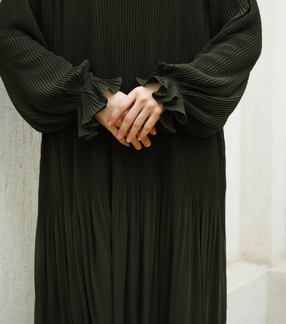 Fully Pleated Dress in Olive