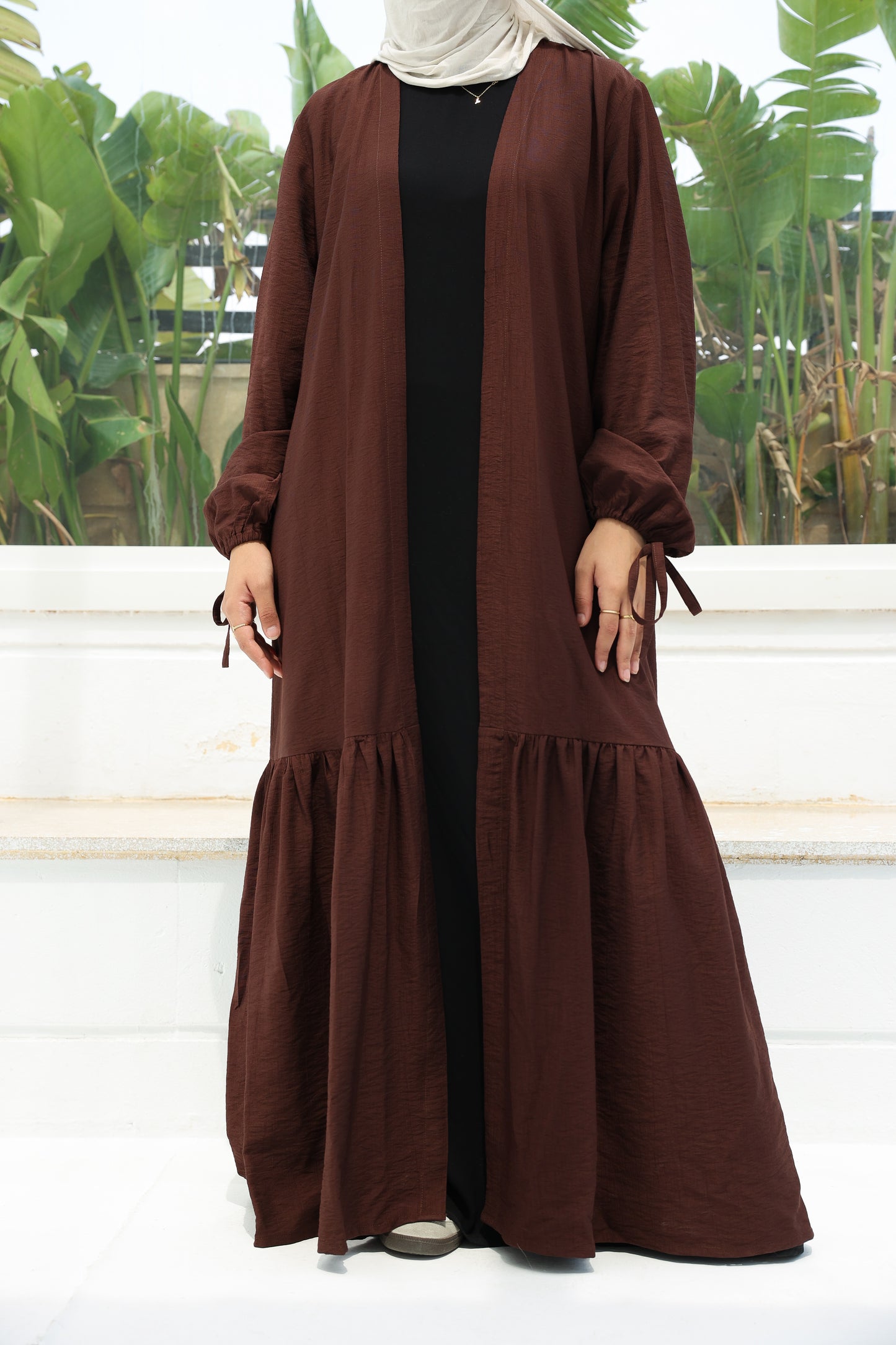 The Ruffled Cardigan in Brown