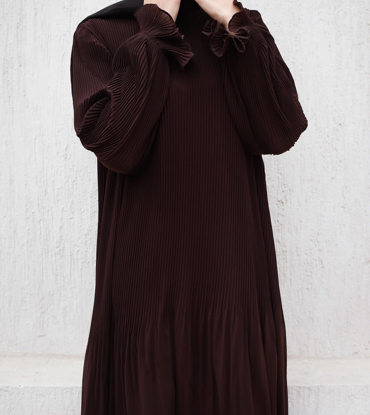 Fully Pleated Dress in Brown