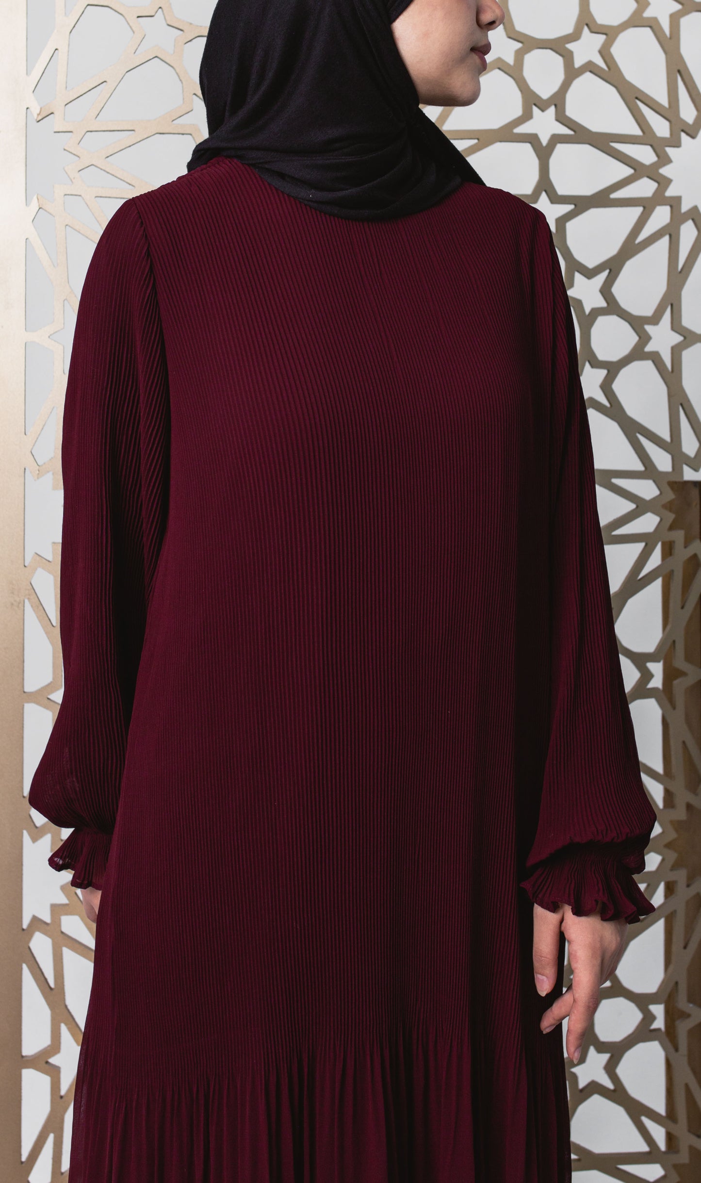 Fully Pleated Dress in Burgundy