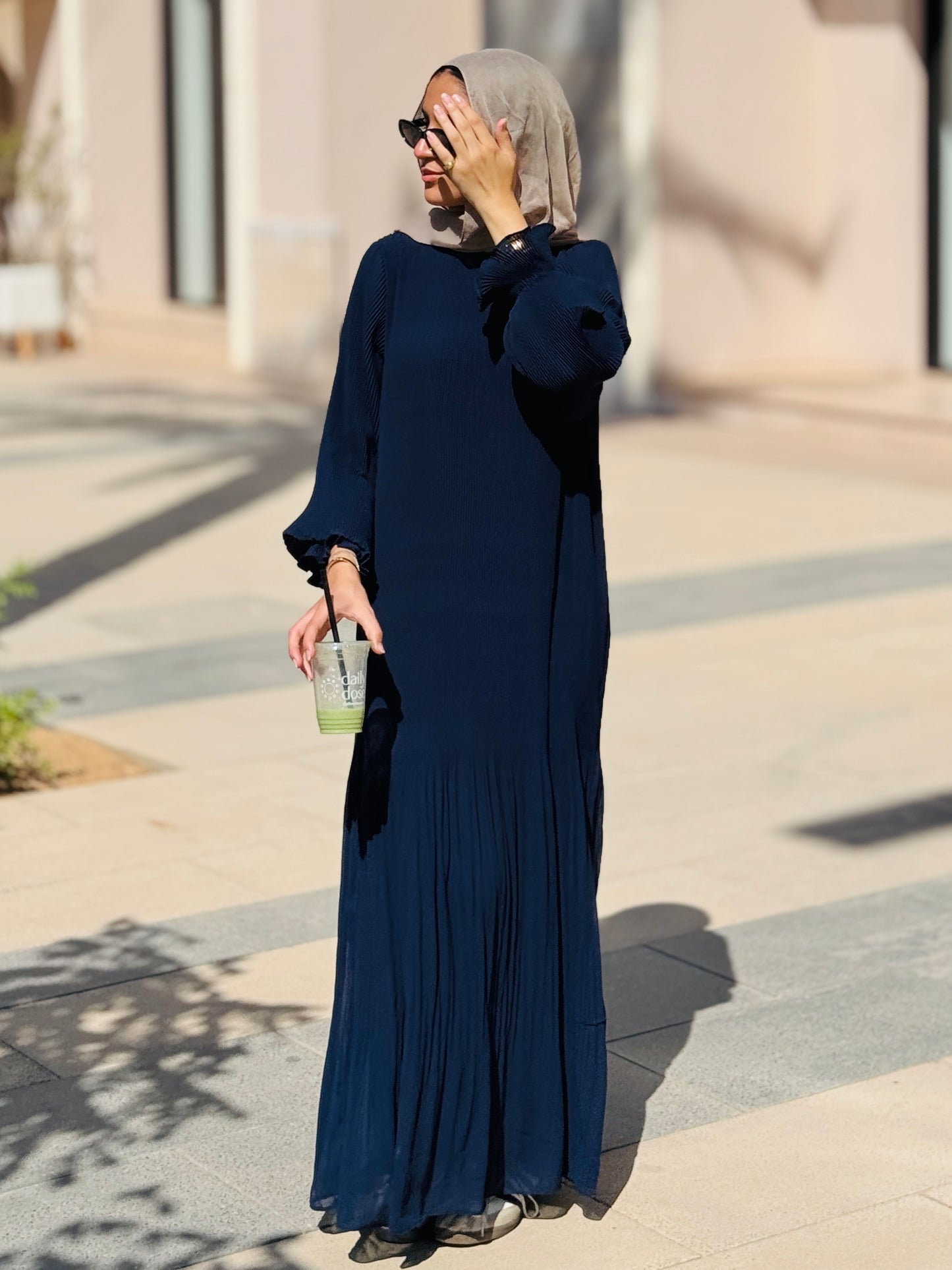 Fully Pleated Dress in Navy