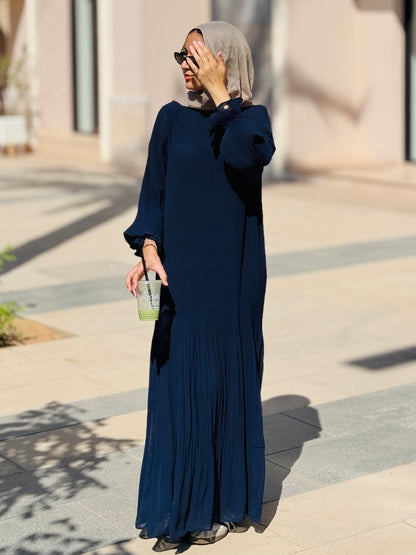 Fully Pleated Dress in Navy