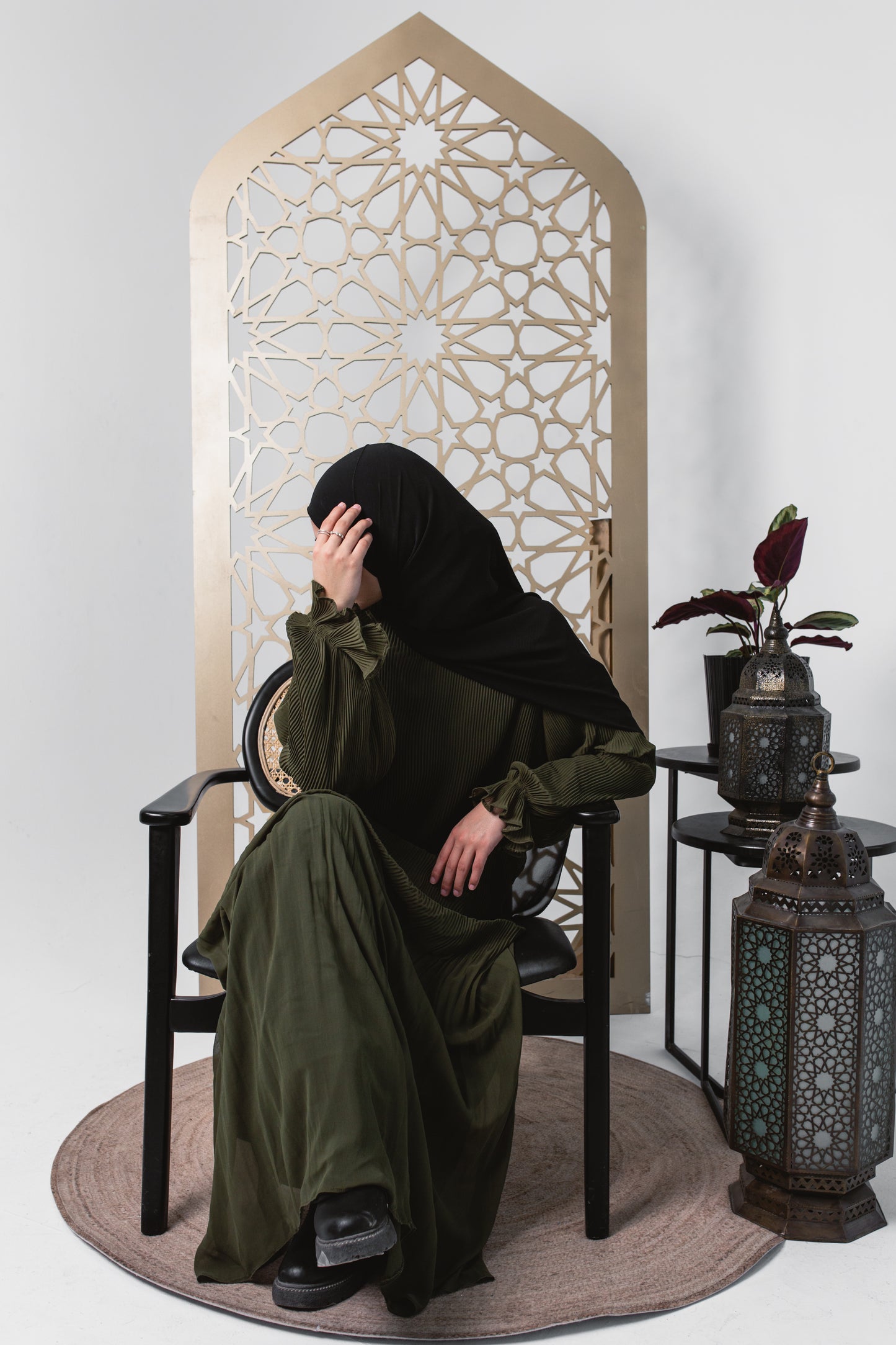 Fully Pleated Dress in Olive