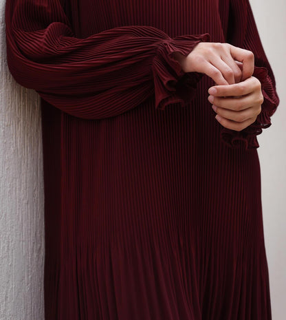 Fully Pleated Dress in Burgundy