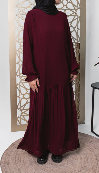 Fully Pleated Dress in Burgundy