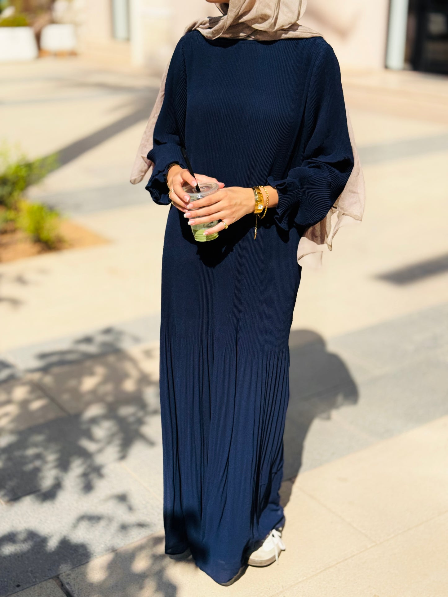 Fully Pleated Dress in Navy