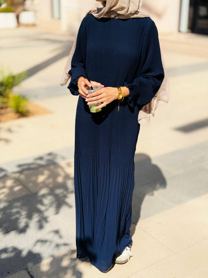 Fully Pleated Dress in Navy