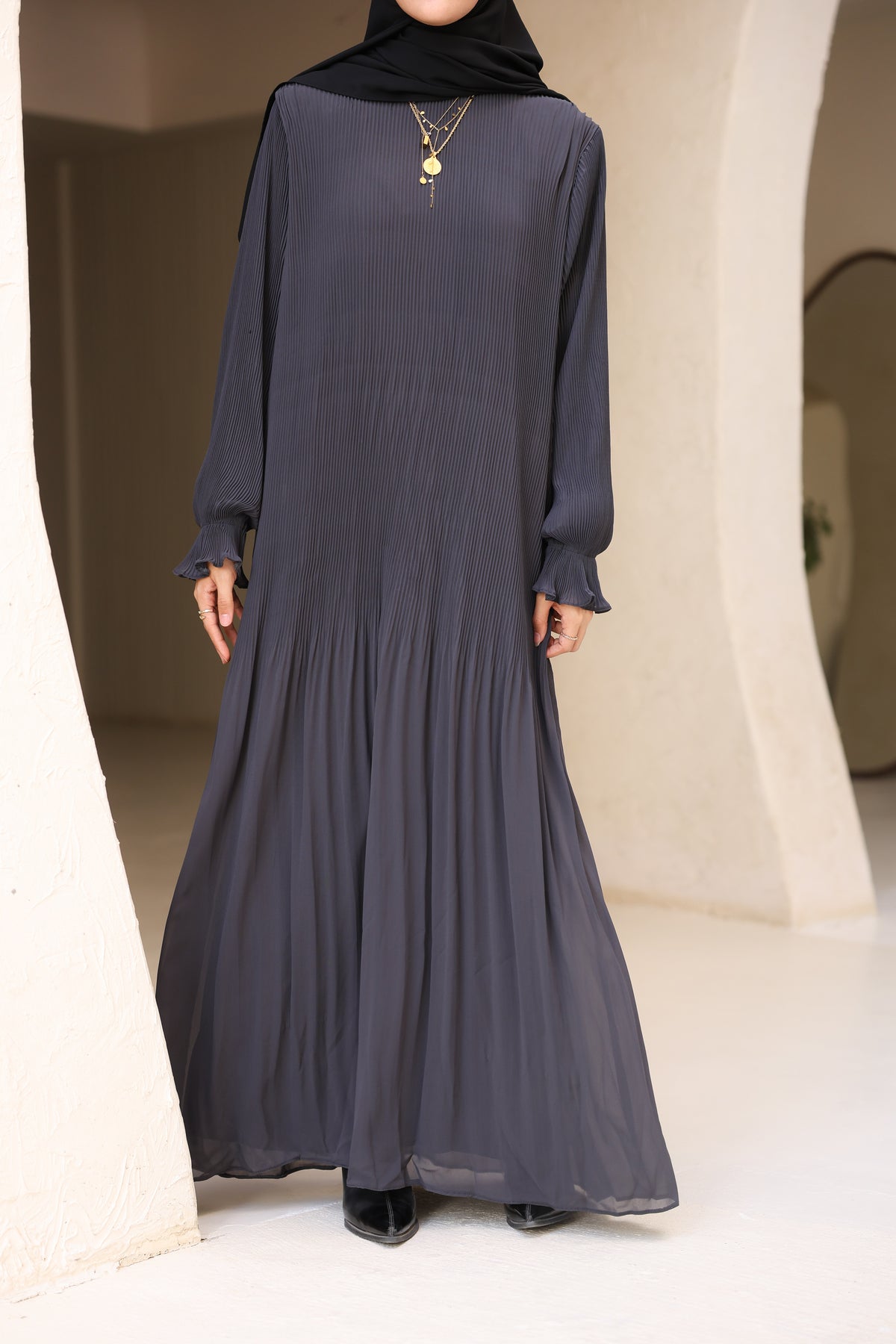 Fully Pleated Dress in Grey