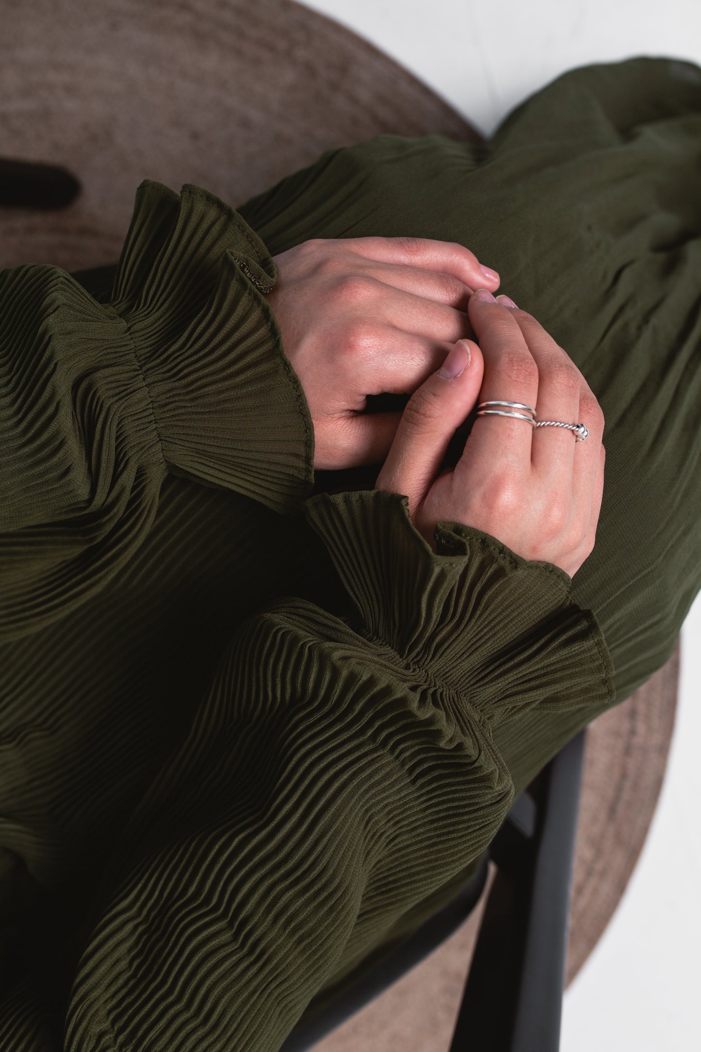 Fully Pleated Dress in Olive