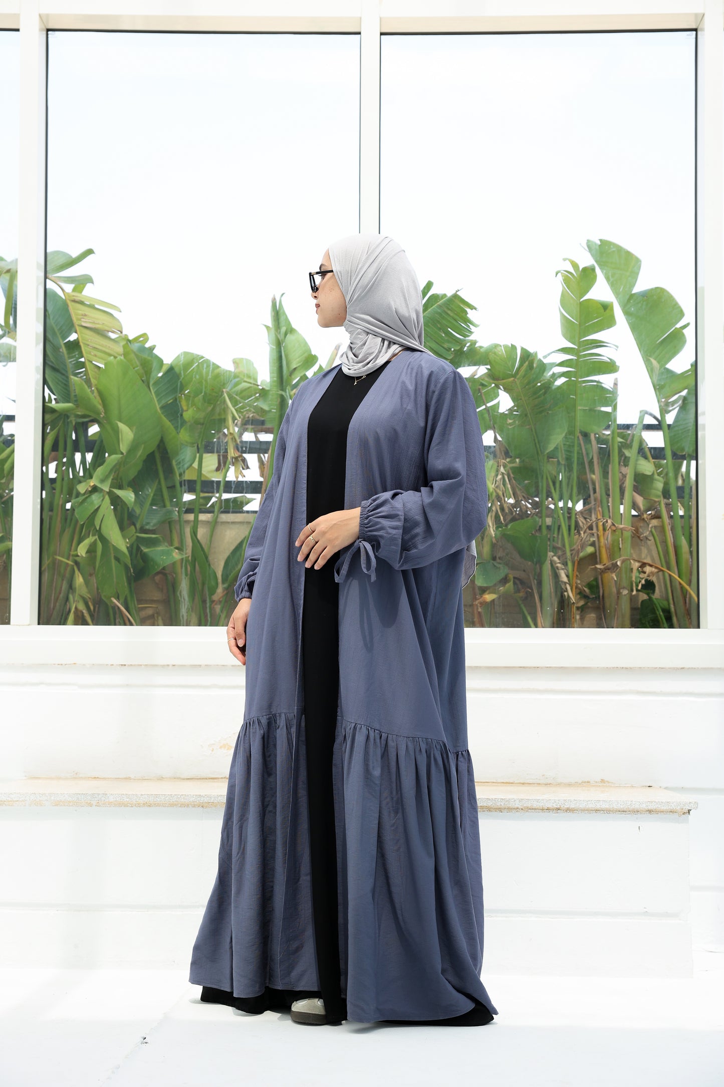 The Ruffled Cardigan in Blue