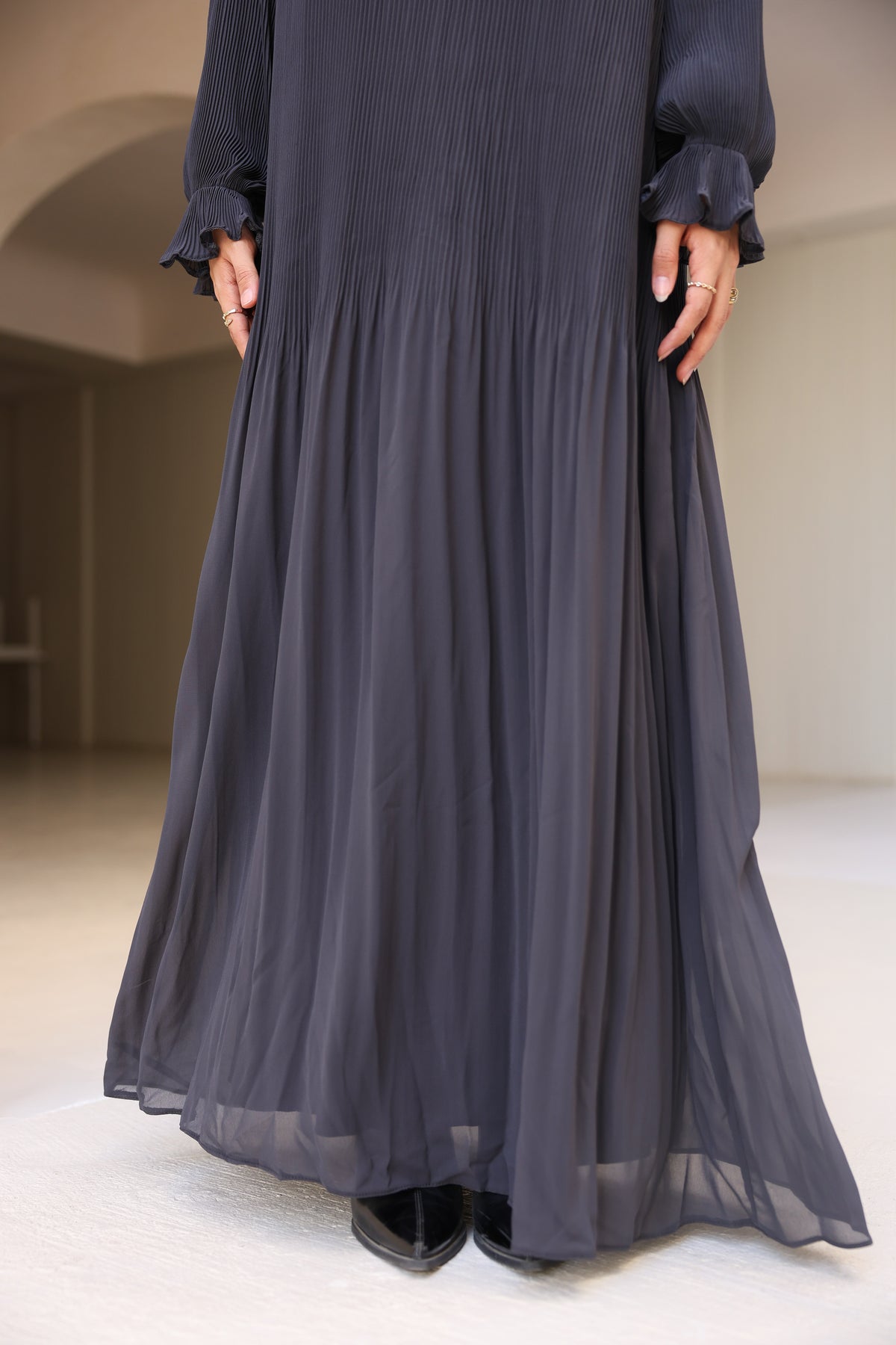Fully Pleated Dress in Grey