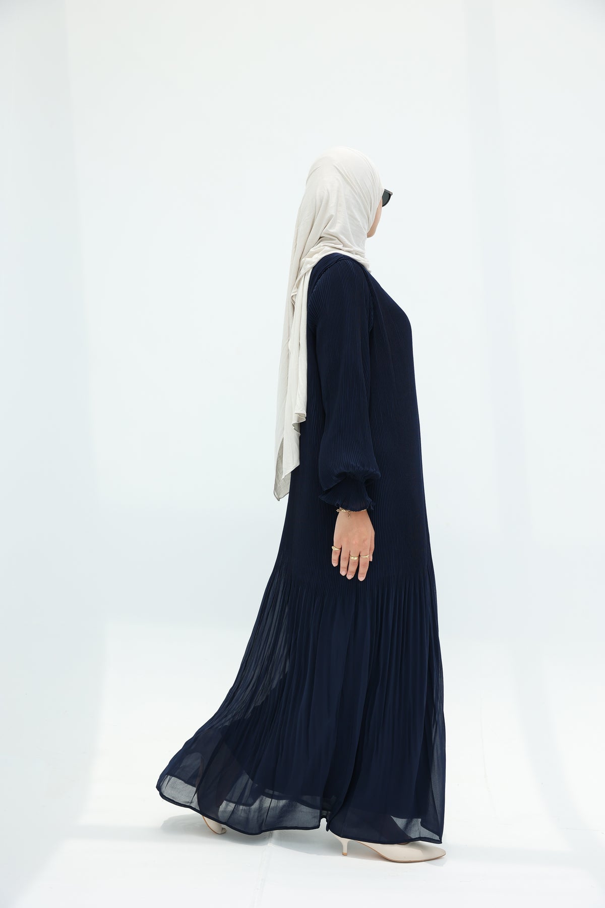 Fully Pleated Dress in Navy