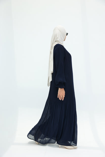 Fully Pleated Dress in Navy