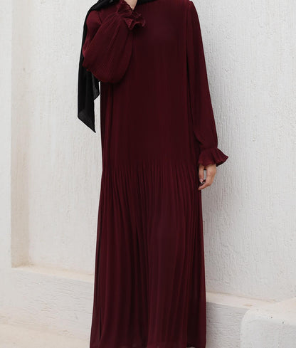 Fully Pleated Dress in Burgundy