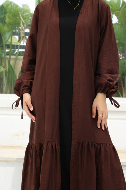 The Ruffled Cardigan in Brown