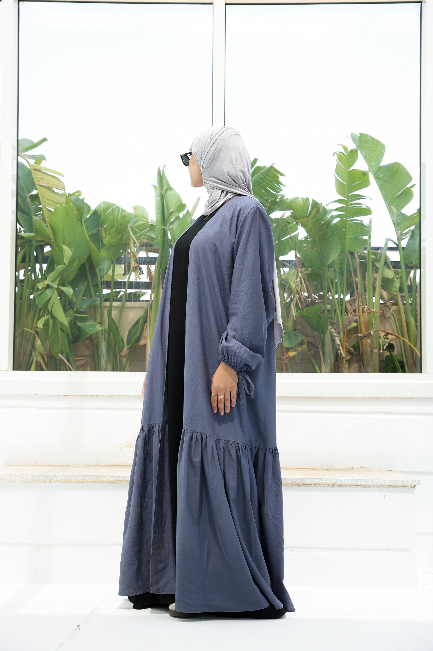 The Ruffled Cardigan in Blue
