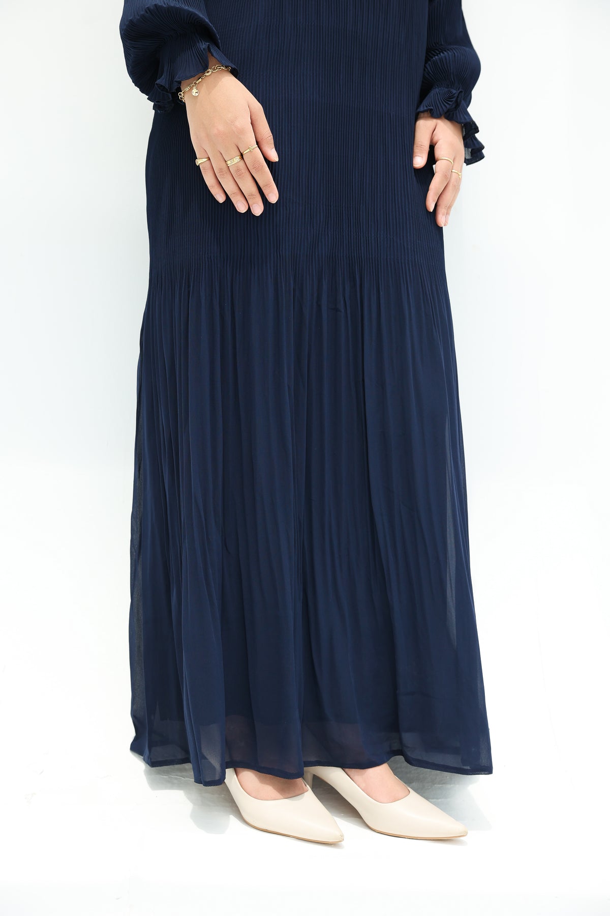 Fully Pleated Dress in Navy