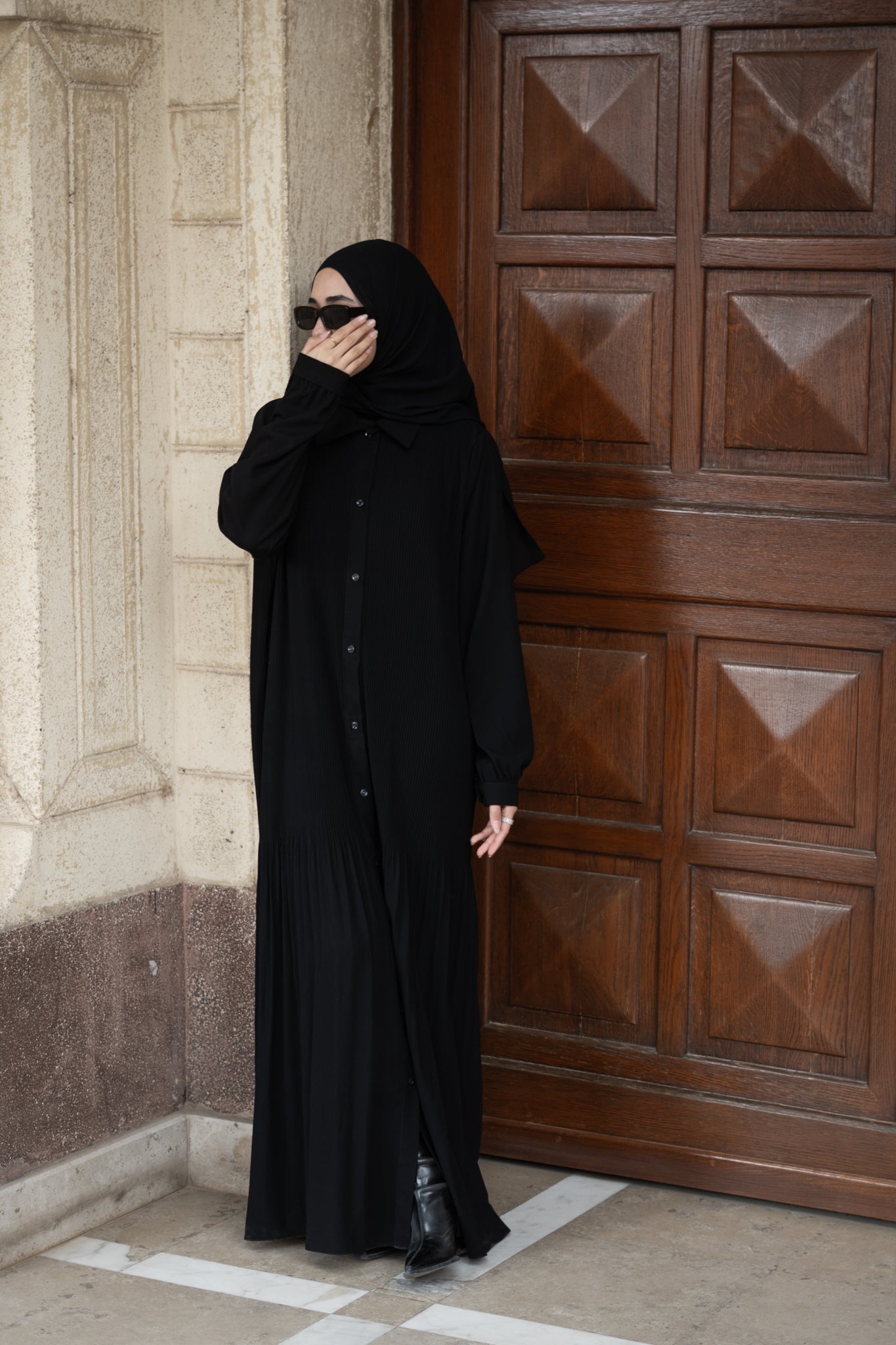 Fully Pleated Buttoned Abaya