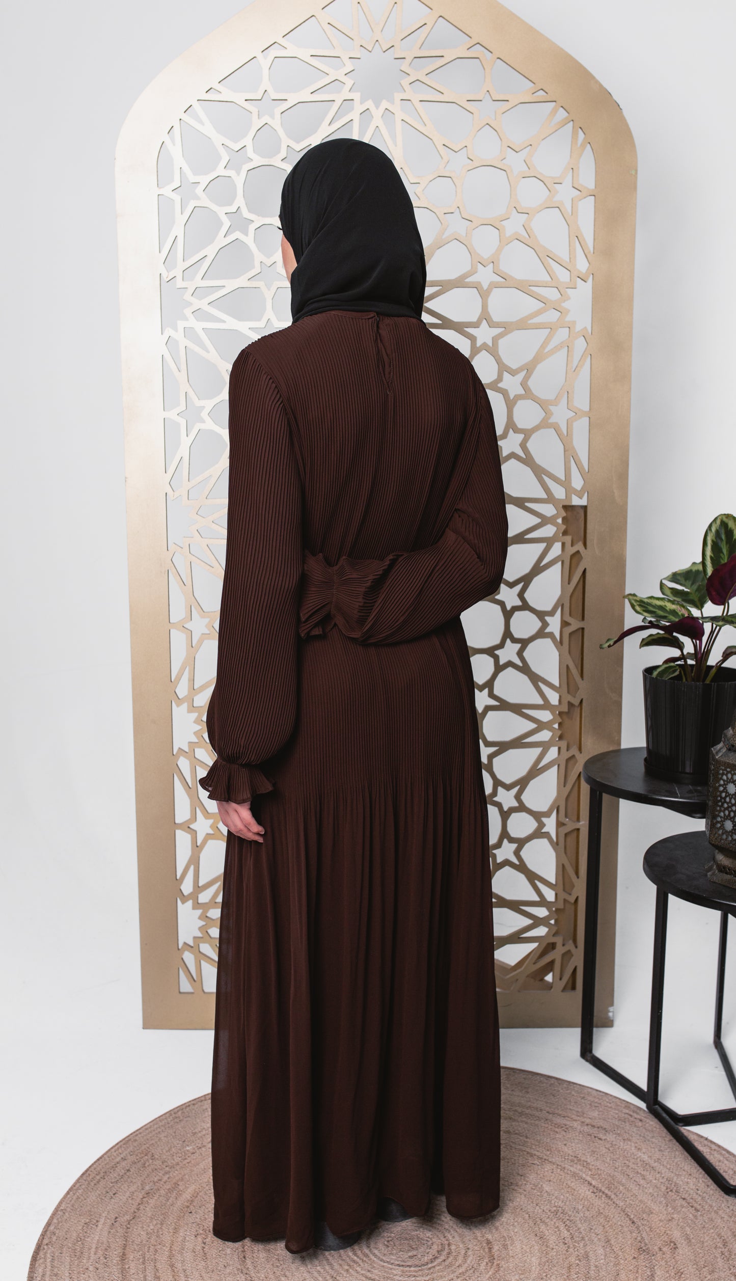 Fully Pleated Dress in Brown