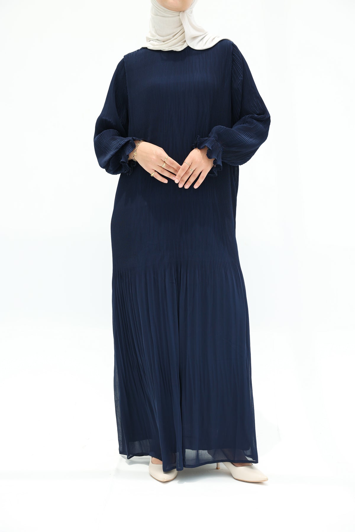 Fully Pleated Dress in Navy