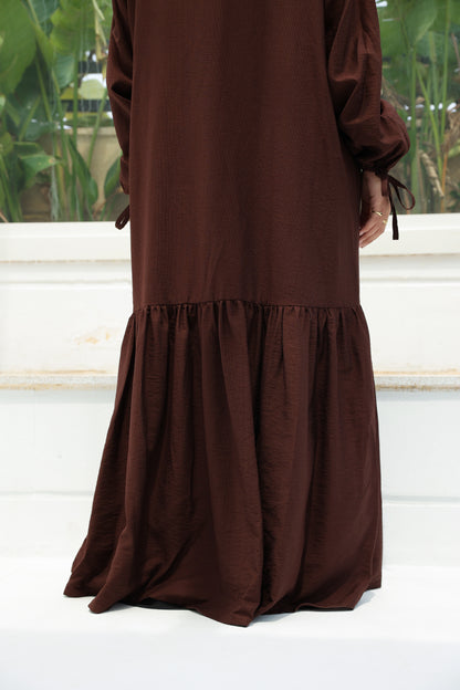 The Ruffled Cardigan in Brown