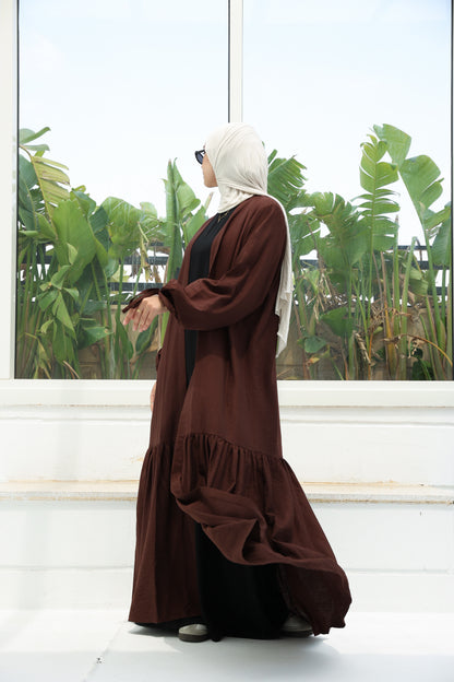 The Ruffled Cardigan in Brown