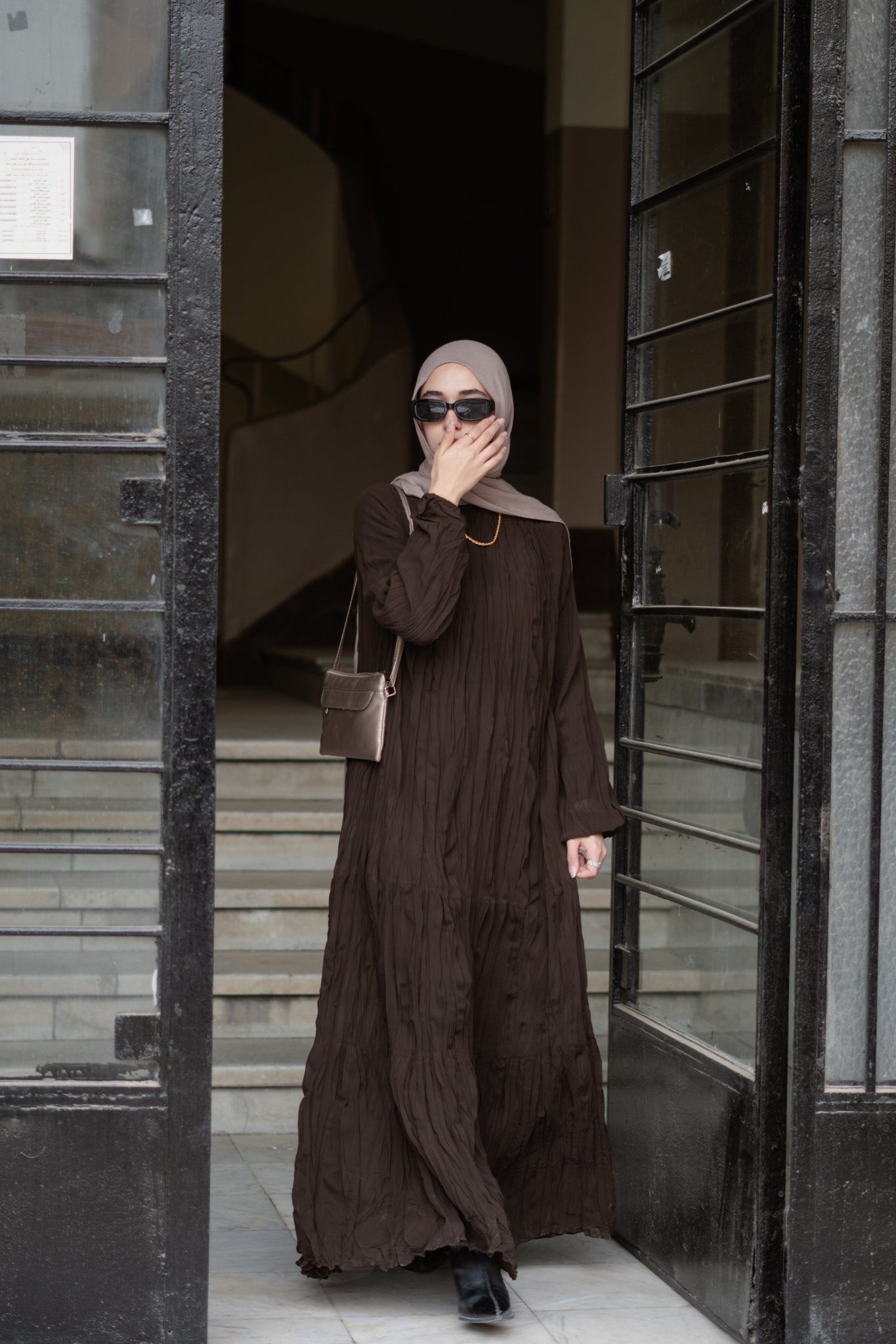 Asia Crushed Brown Dress